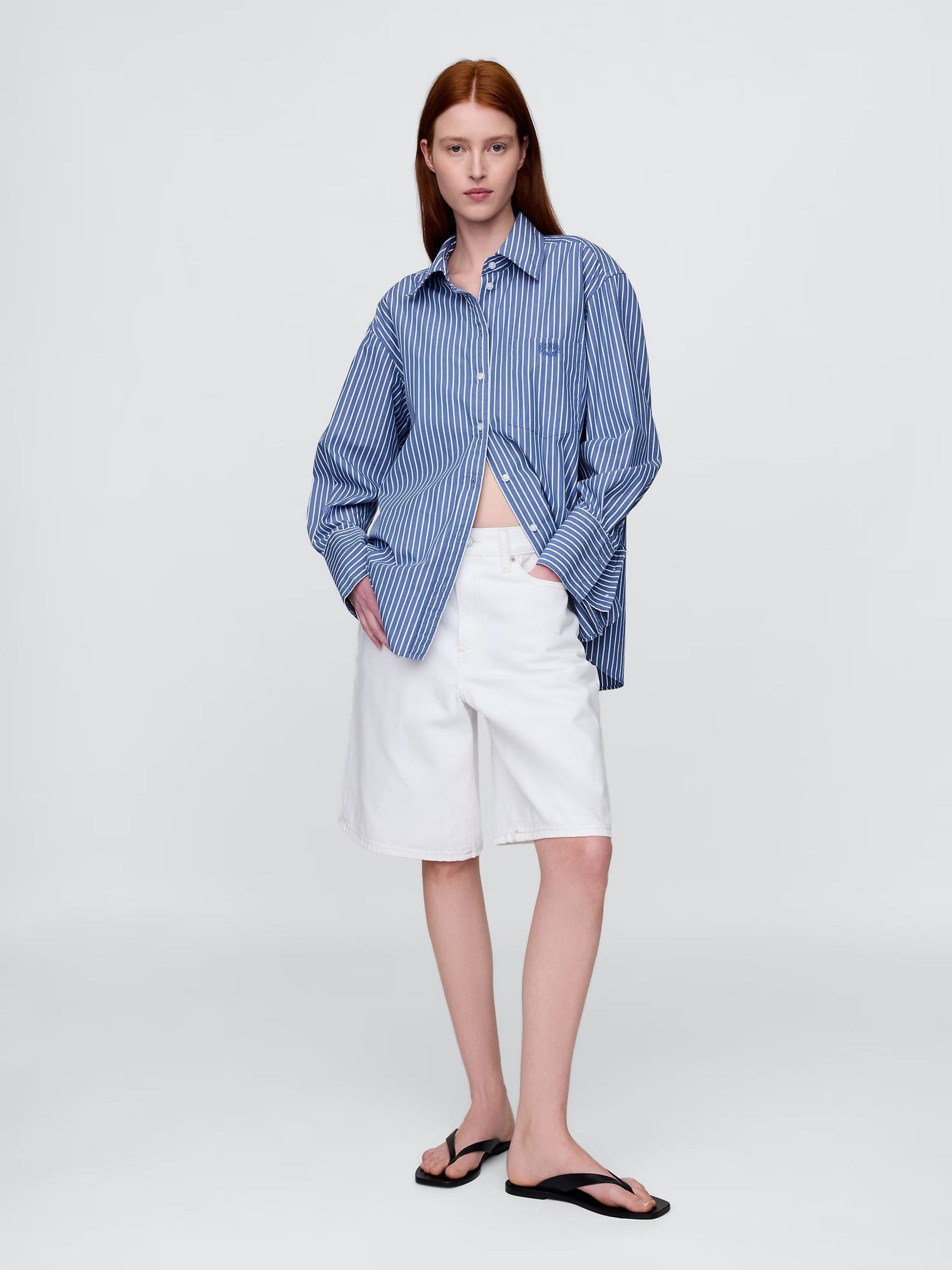 Blue stripe Poplin Oversized Shirt - Image 3 of 5