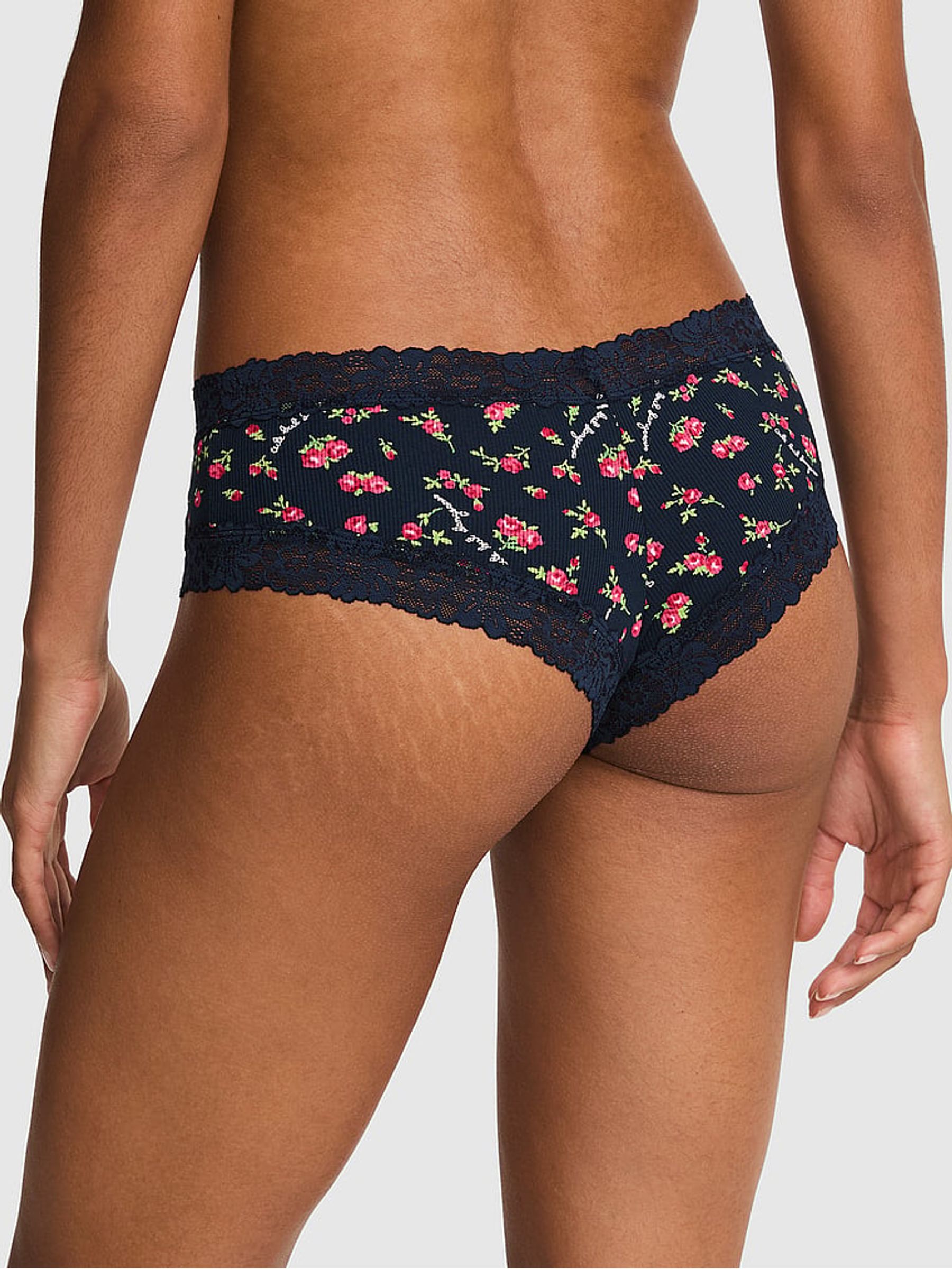 Noir Navy Blue Cute But Dangerous Print Cheeky Lace Trim Rib Knickers - Image 2 of 2