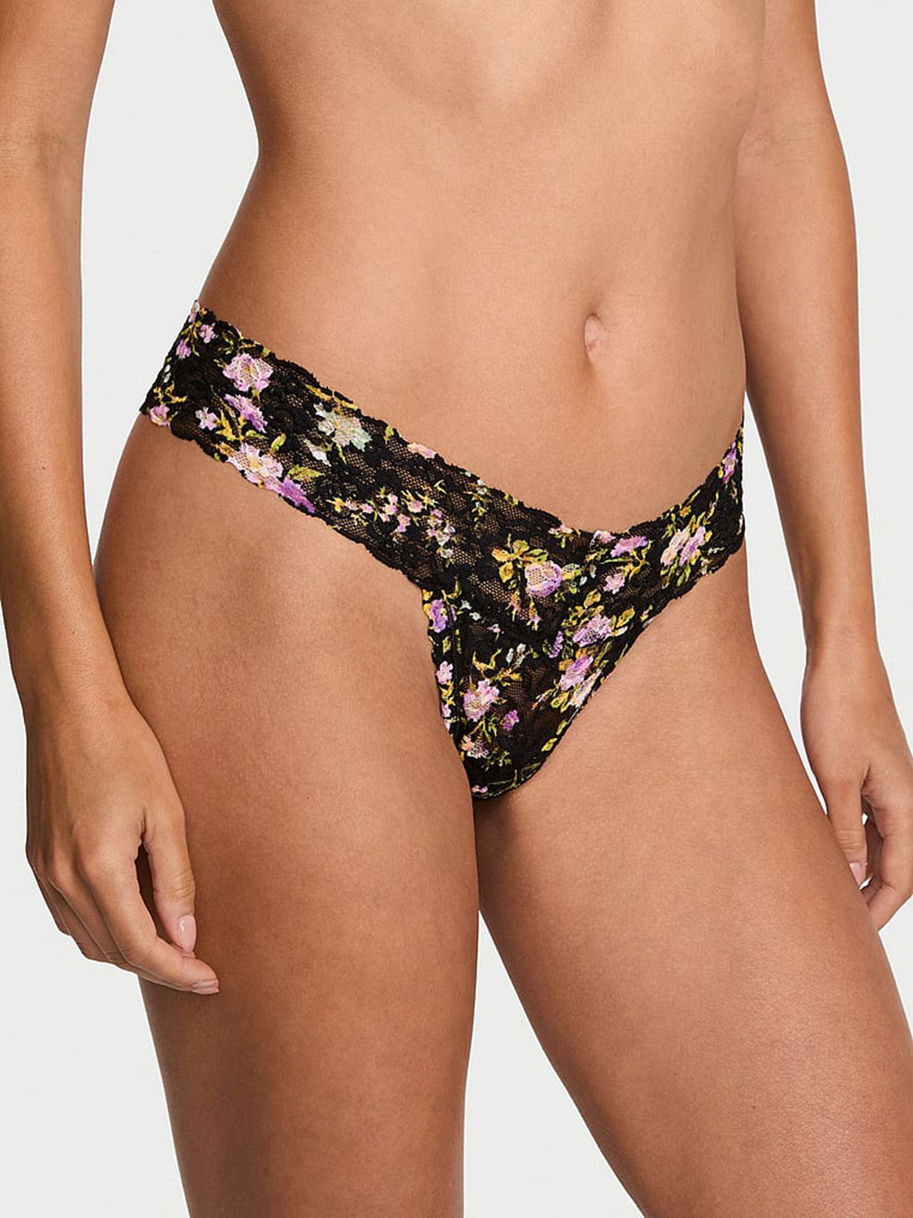 Black Floral Thong Knickers - Image 1 of 3 Black Floral Thong Knickers - Image 1 of 3