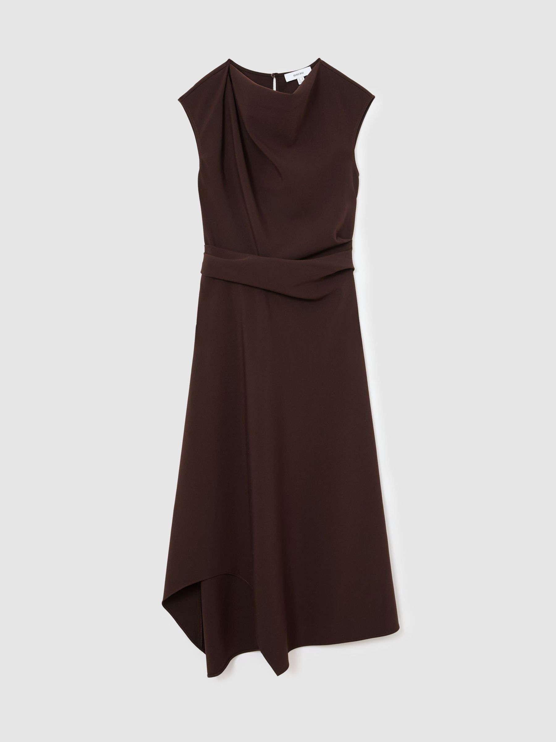 Petite Gathered-Detail Draped Midi Dress in Grape Burgundy - Obrázek 2 z 9