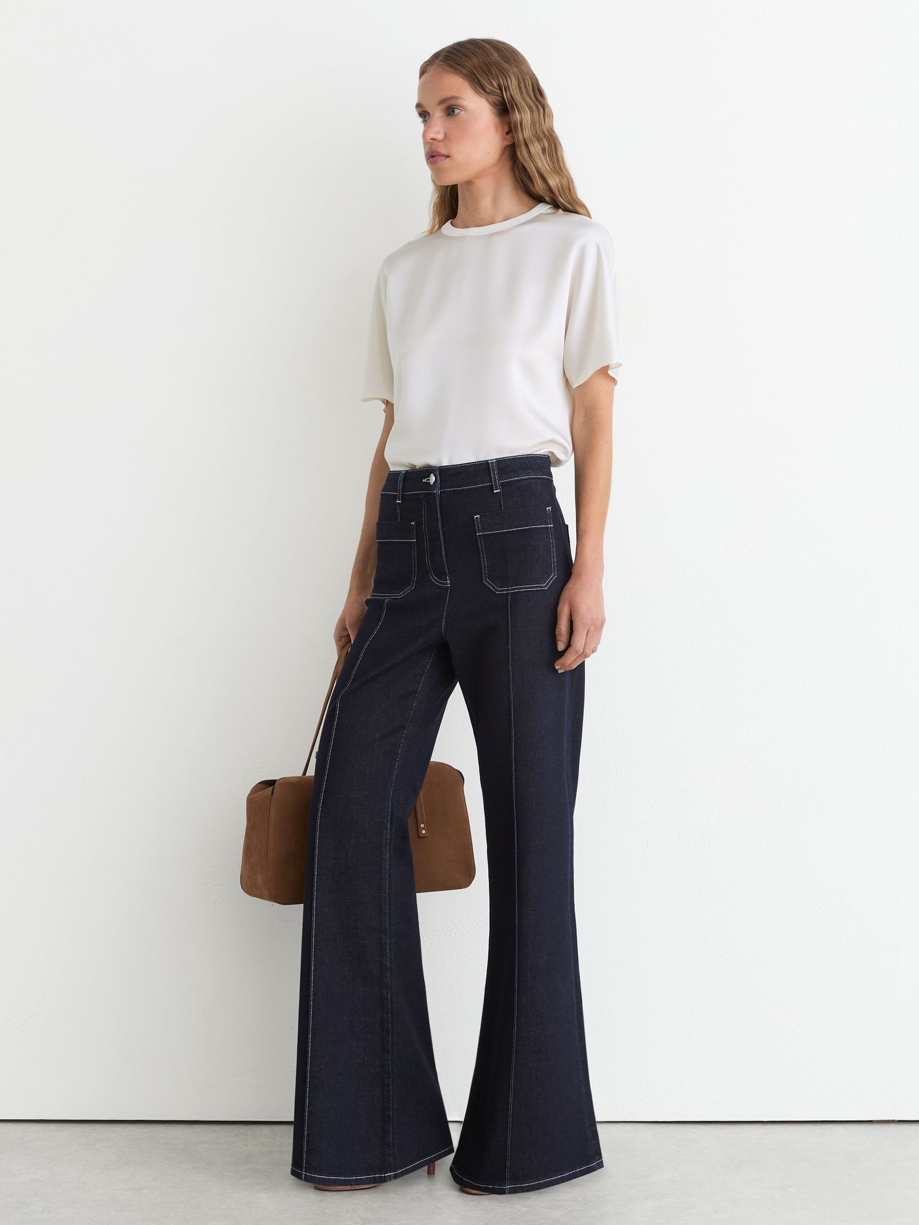 Silk Short-Sleeve Top in Ivory - Image 3 of 6