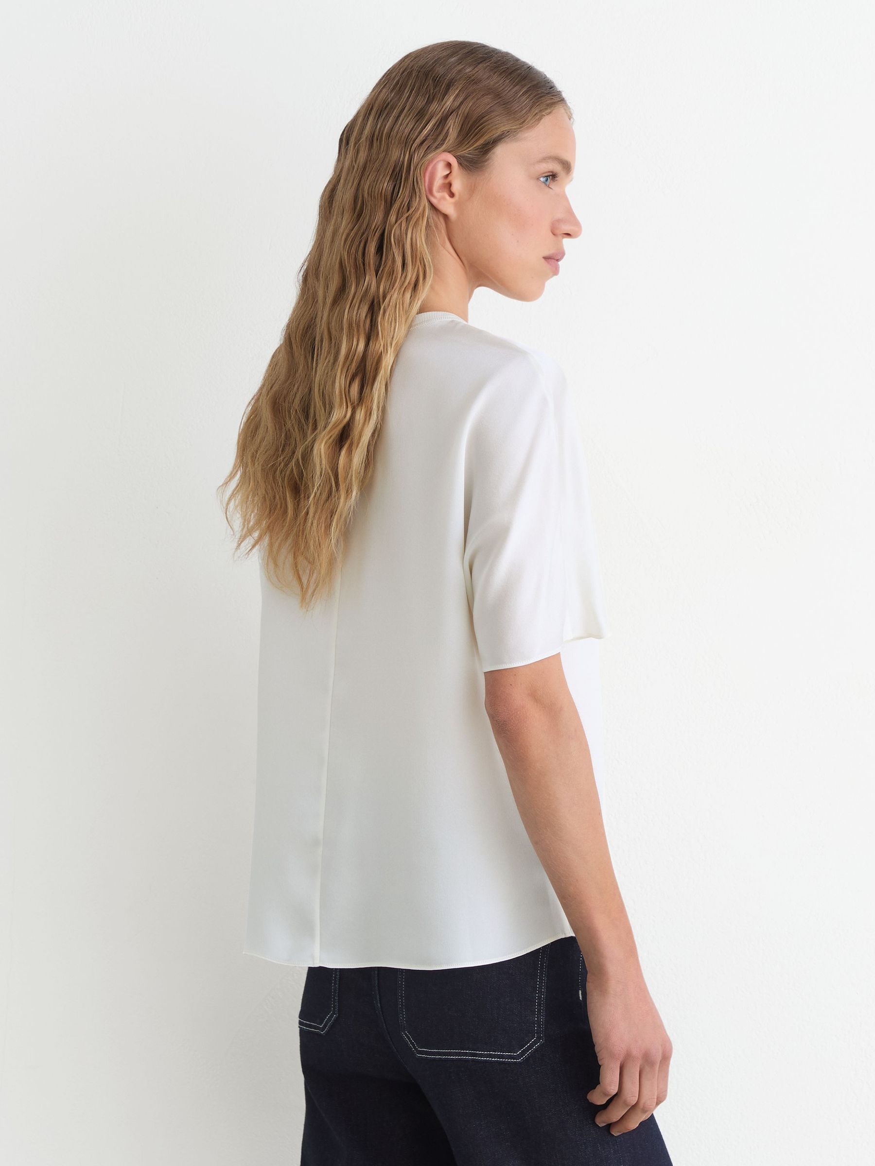 Silk Short-Sleeve Top in Ivory - Image 5 of 6