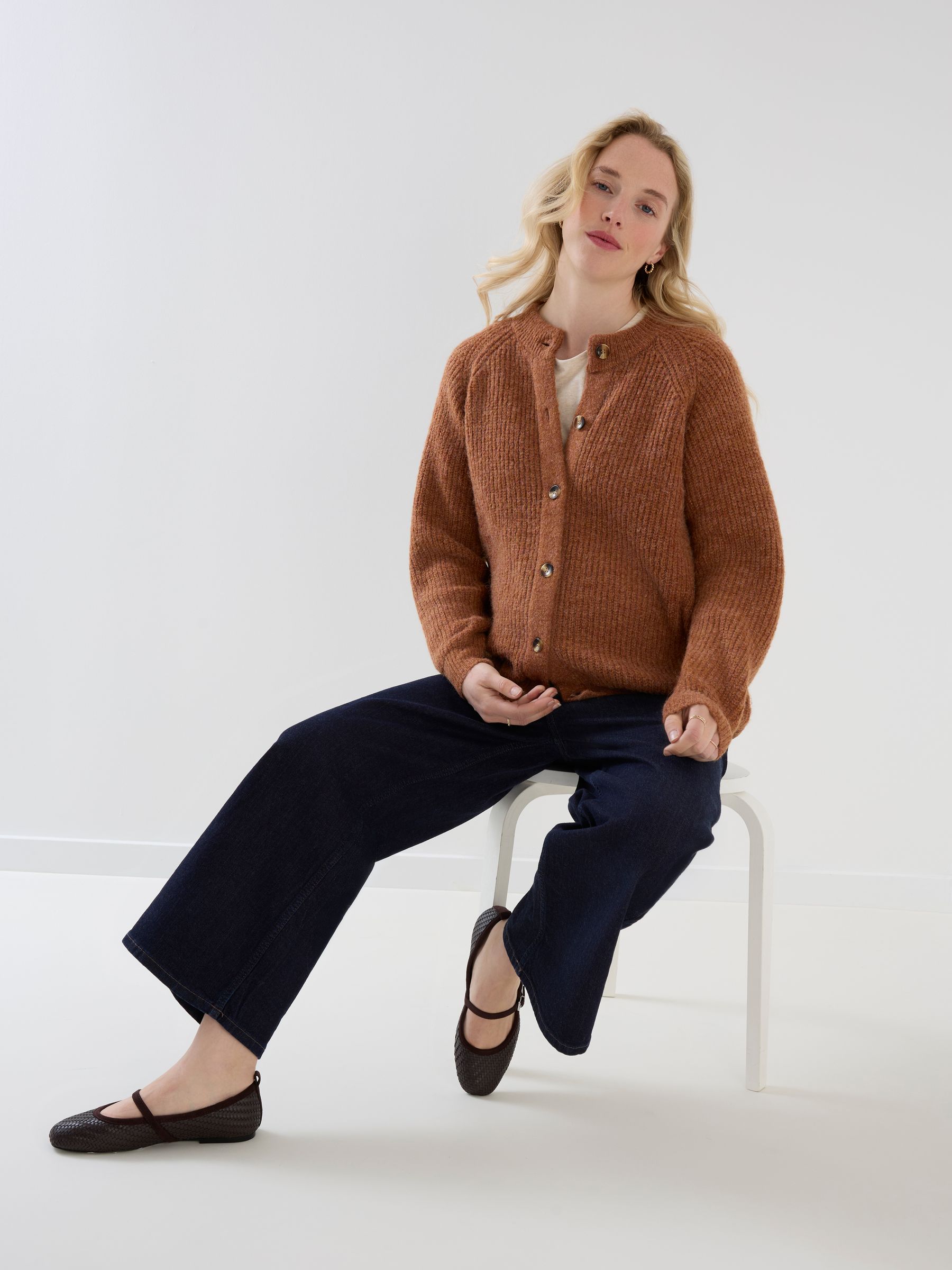 Toffee Brown Long Sleeve Chunky Knit Maternity Cardigan - Image 2 of 5