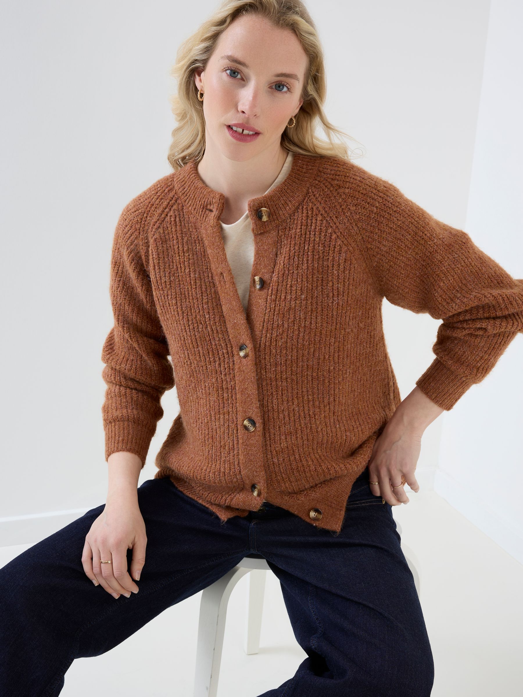 Toffee Brown Long Sleeve Chunky Knit Maternity Cardigan - Image 3 of 5