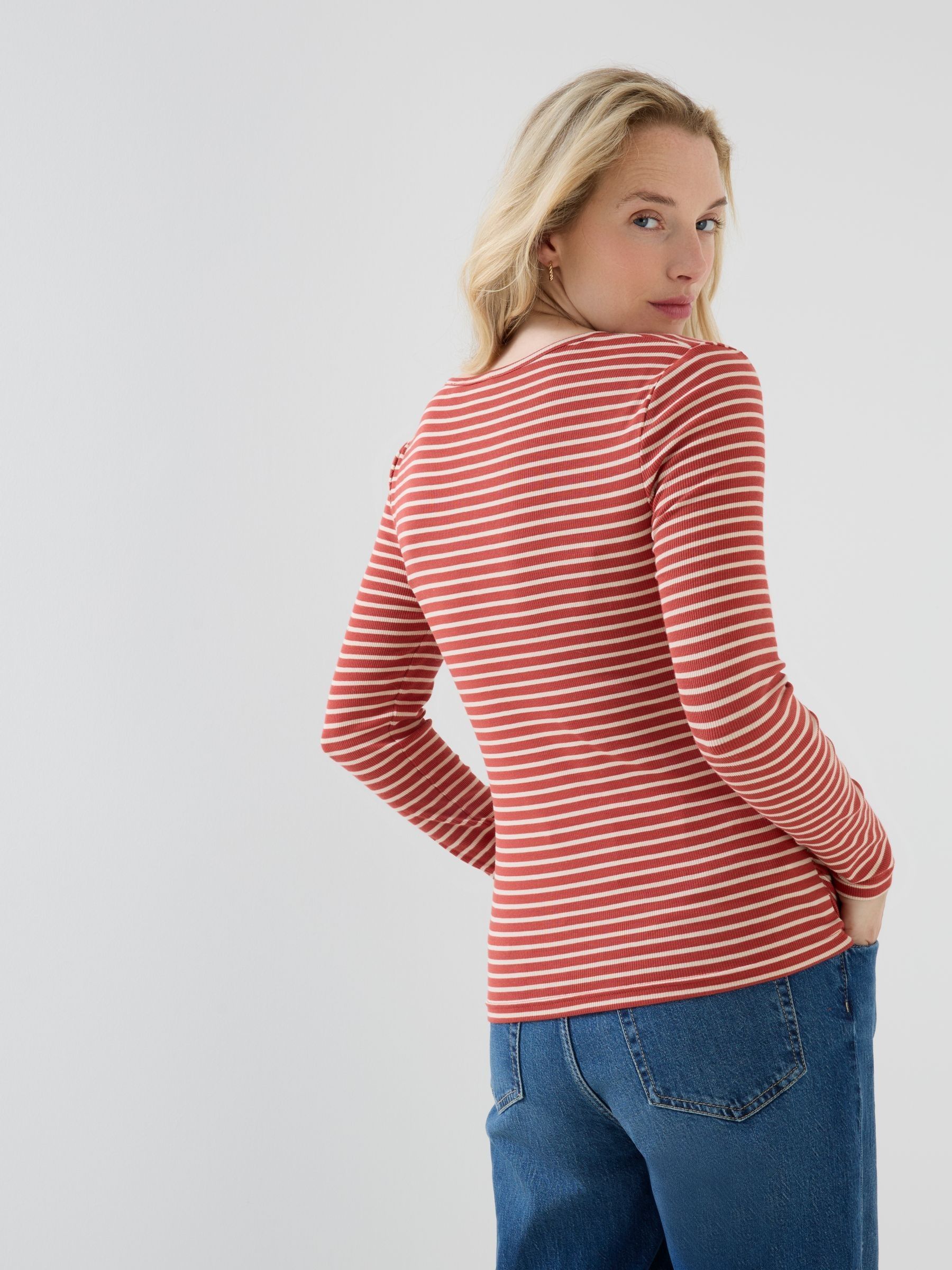 Rust Orange Striped Rib Jersey Button Up Maternity Top - Image 7 of 8