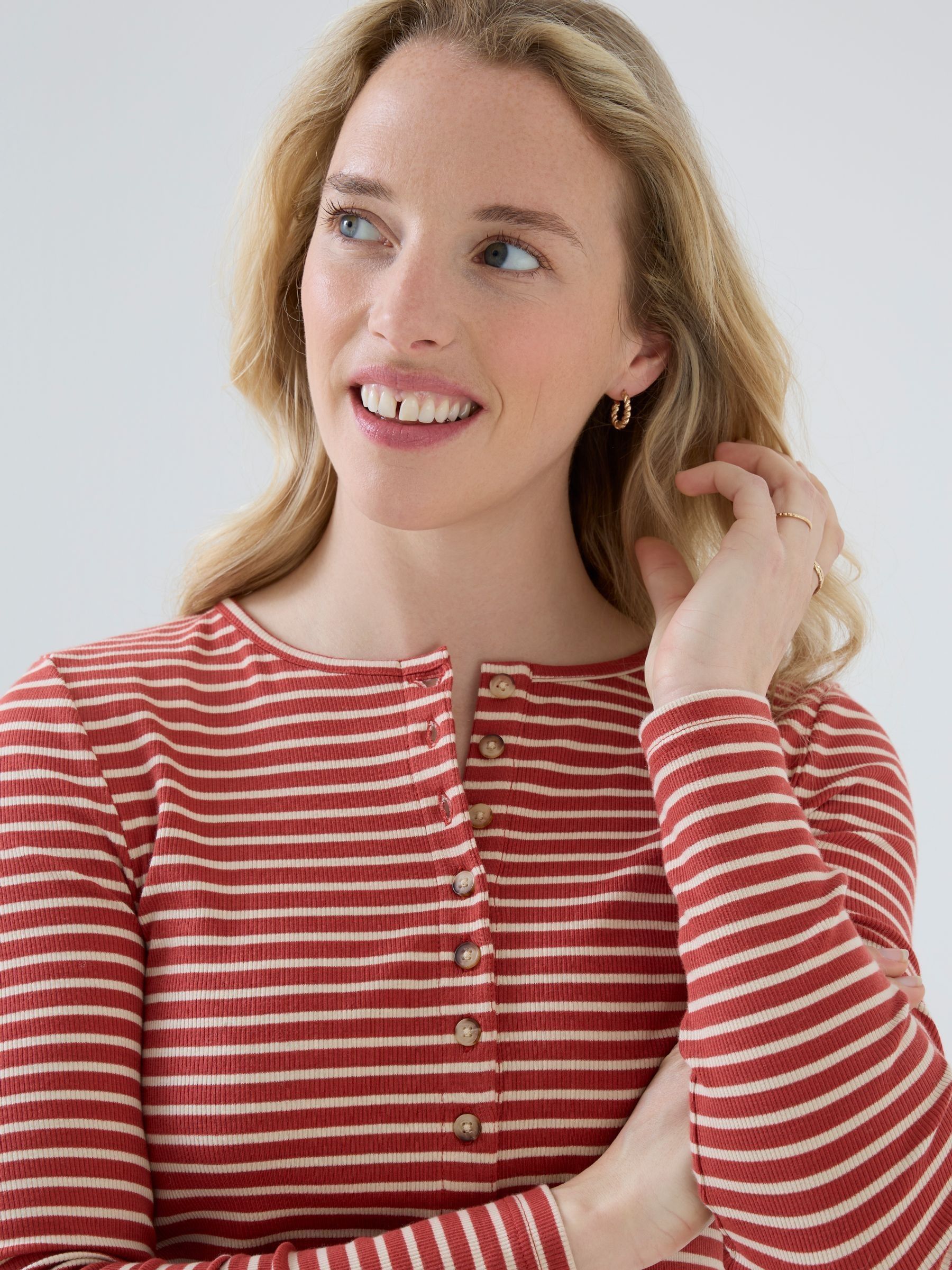 Rust Orange Striped Rib Jersey Button Up Maternity Top - Image 8 of 8