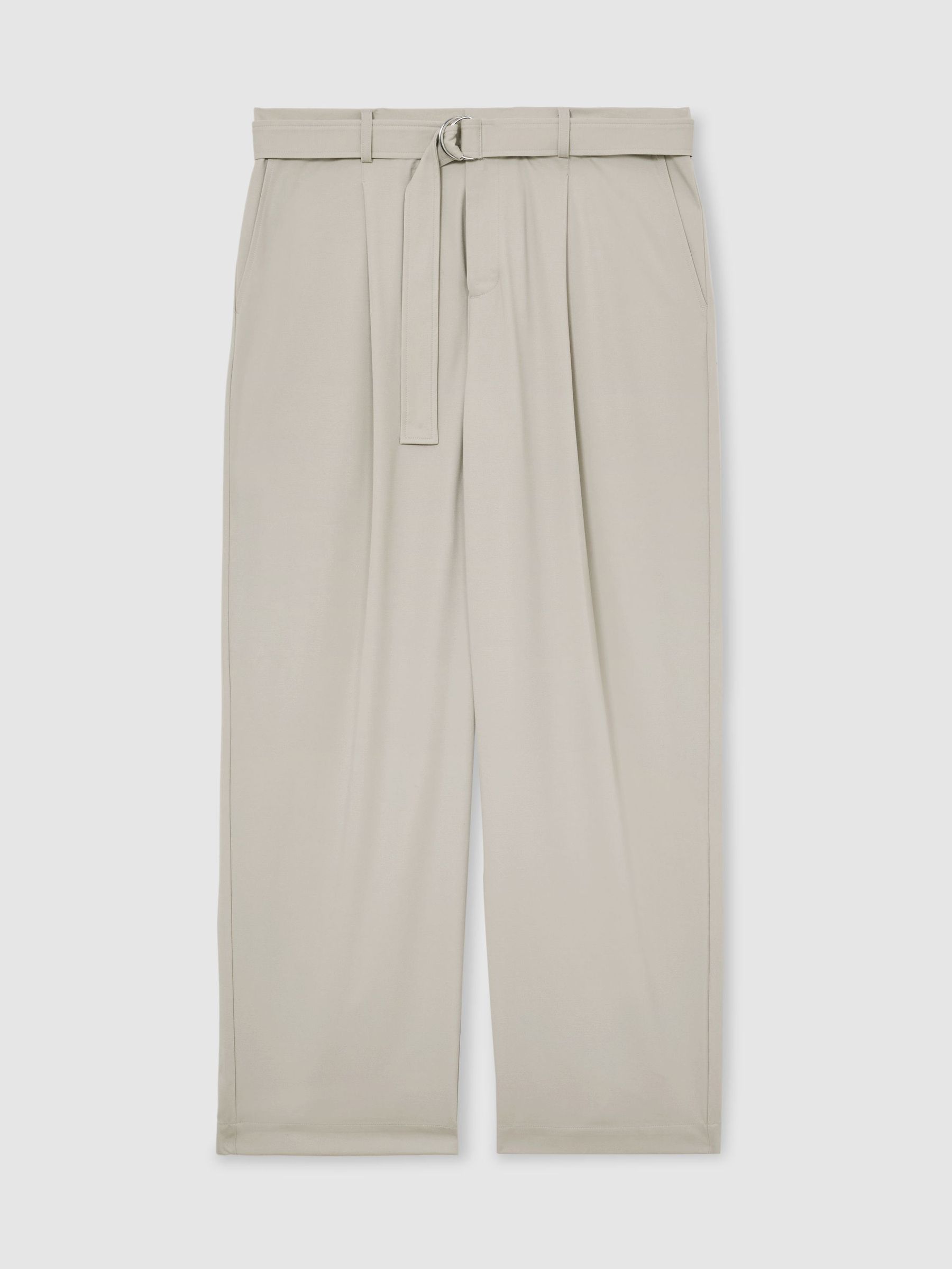 Belted Relaxed-Fit Pleated Trousers in Light Stone - Image 2 of 8