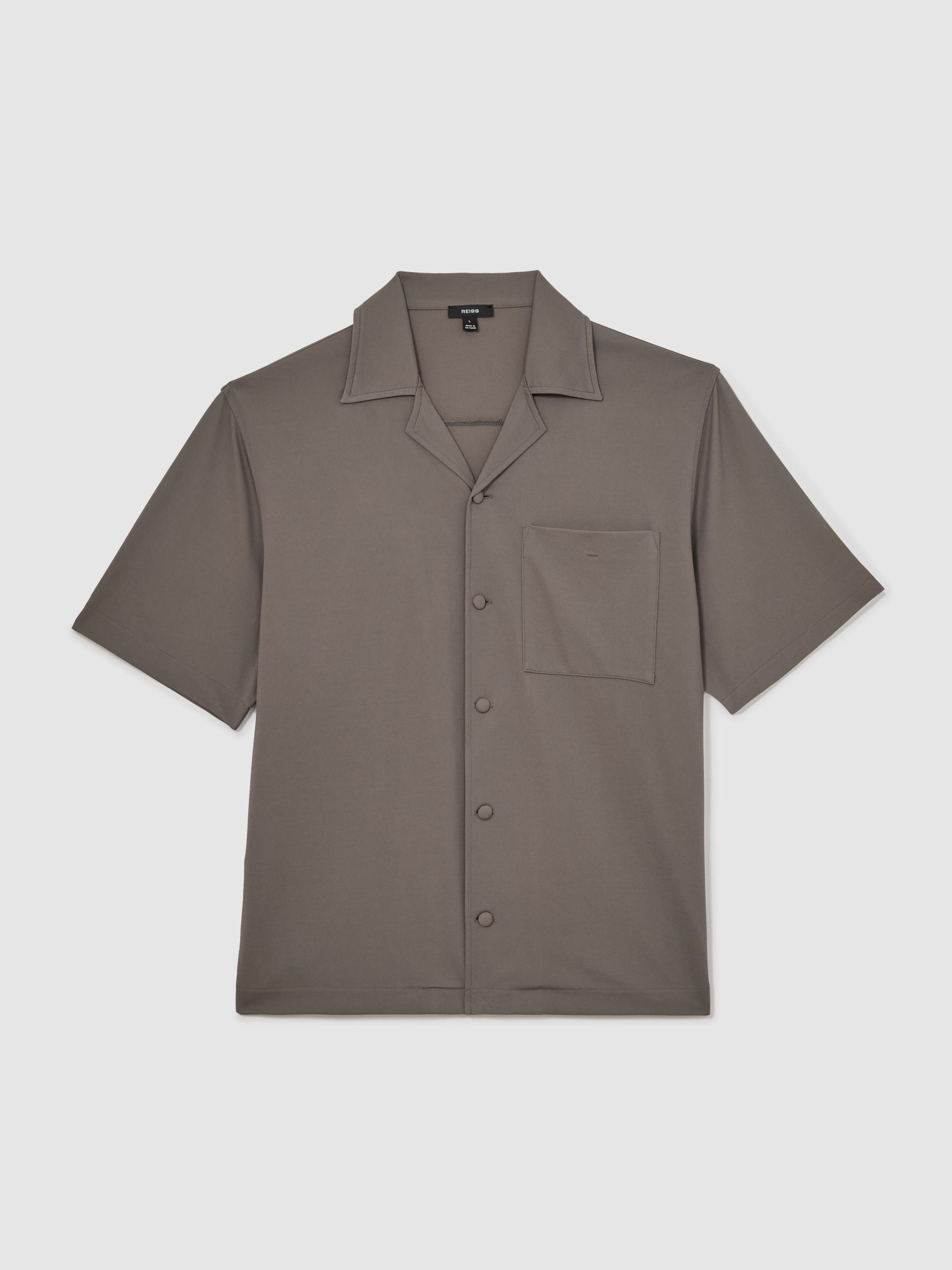 Cuban-Collar Short-Sleeve Shirt in Taupe Brown - Image 2 of 6