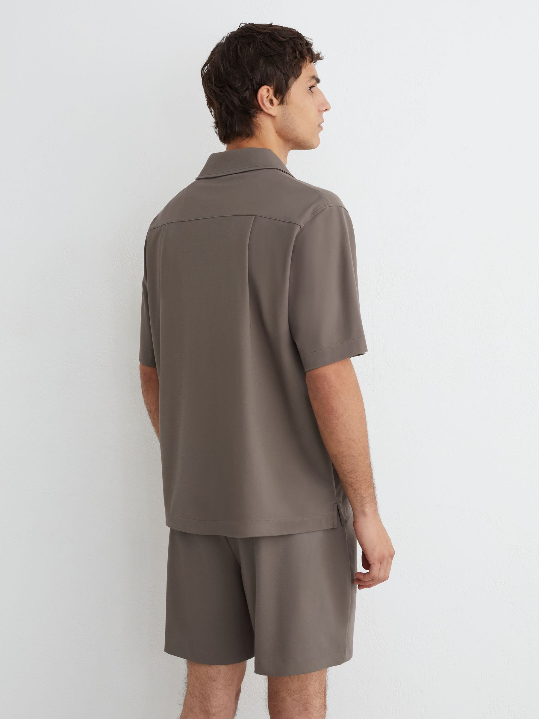 Cuban-Collar Short-Sleeve Shirt in Taupe Brown - Image 5 of 6