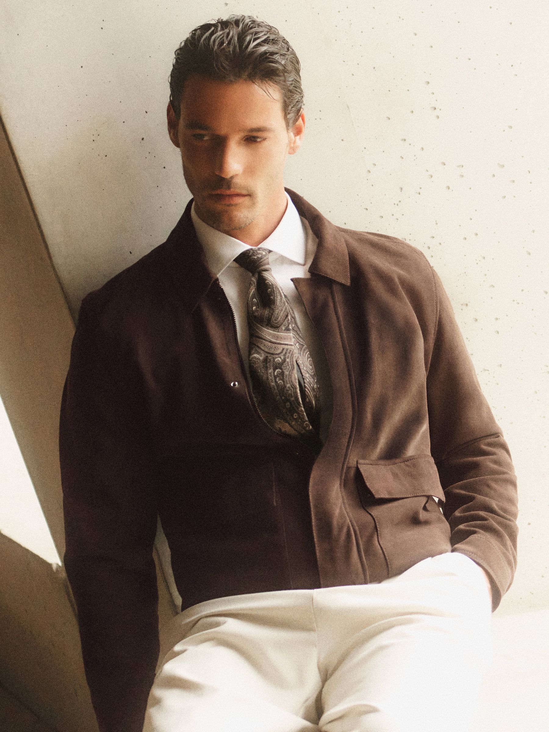 Suede Twin-Pocket Jacket in Dark Brown - Image 1 of 9