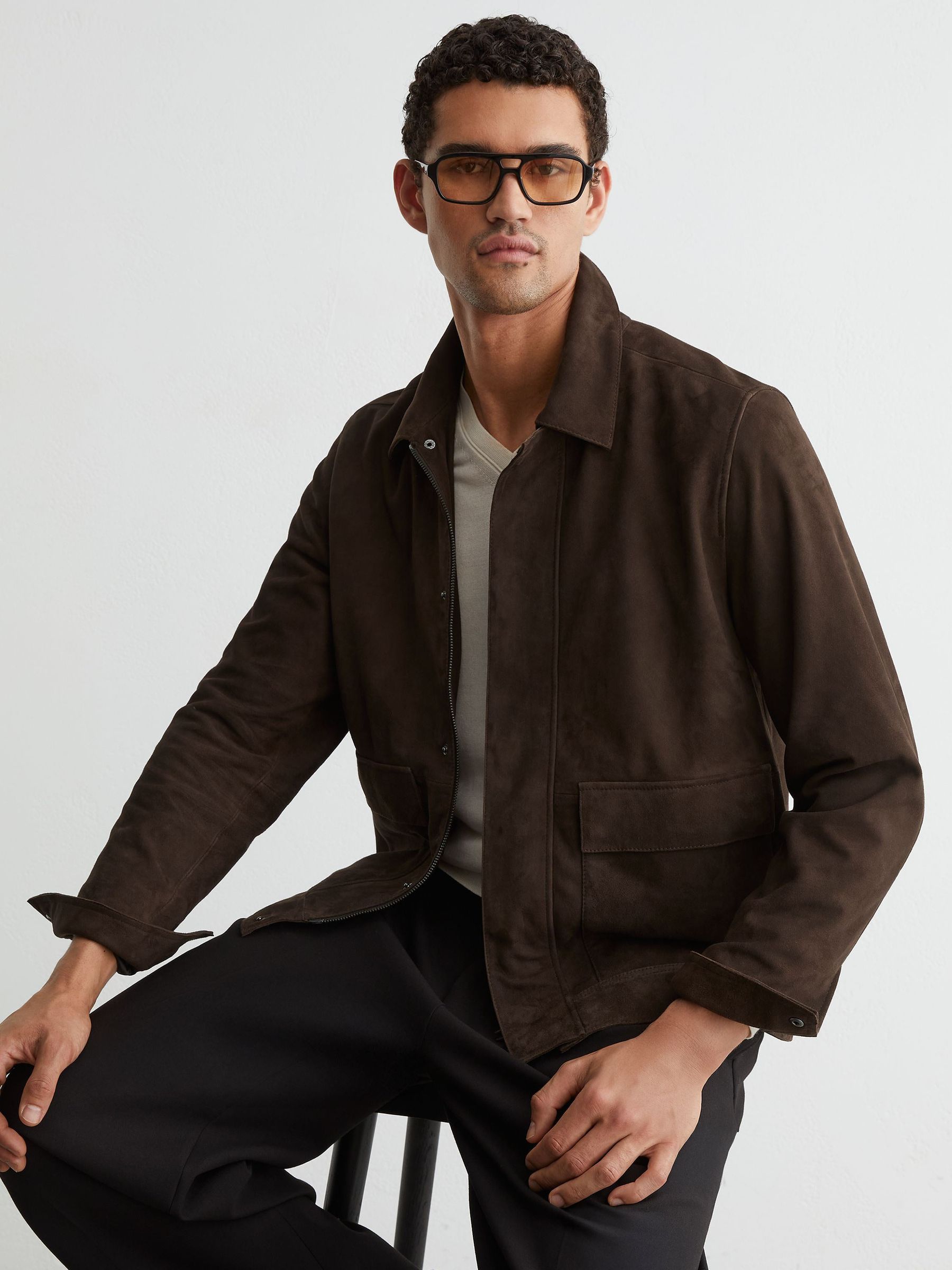 Suede Twin-Pocket Jacket in Dark Brown - Image 5 of 9