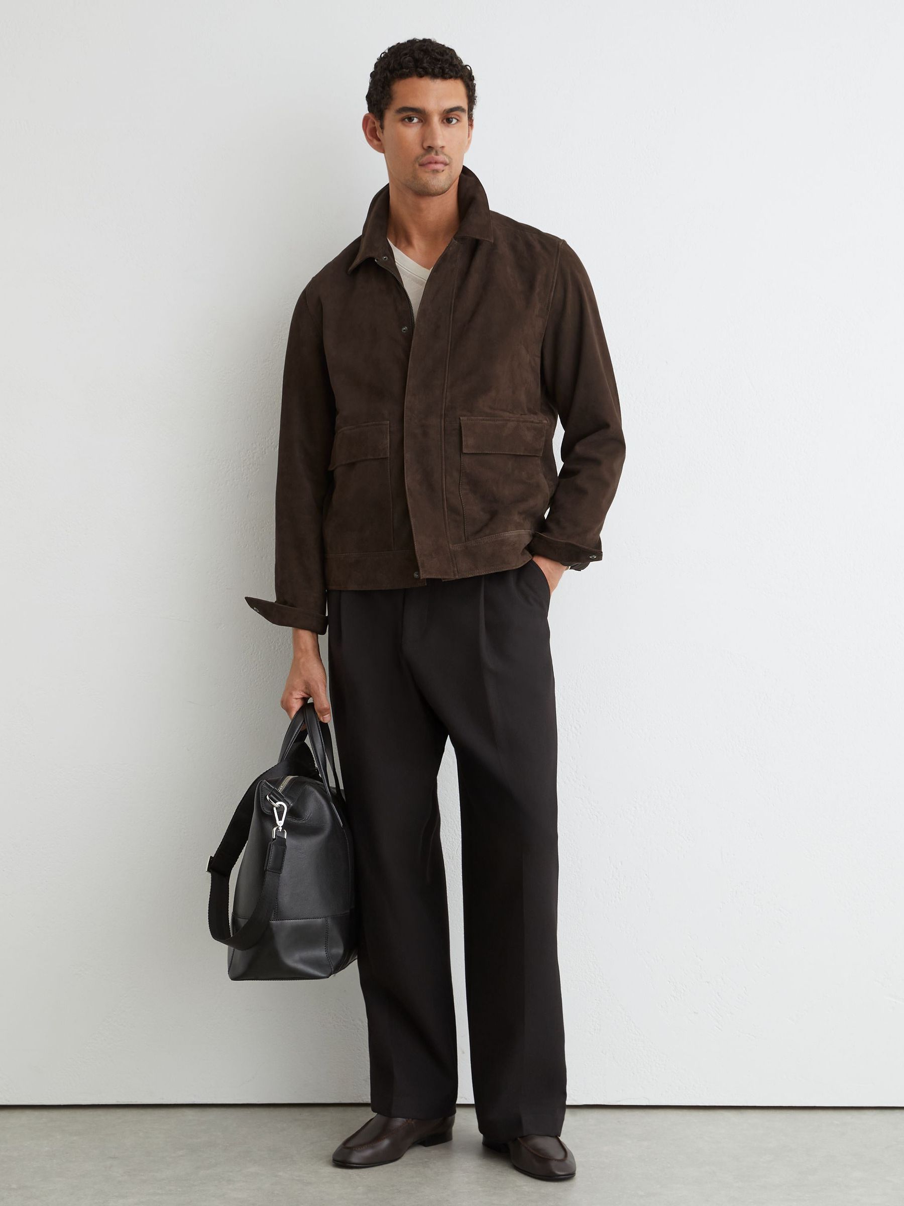 Suede Twin-Pocket Jacket in Dark Brown - Image 6 of 9