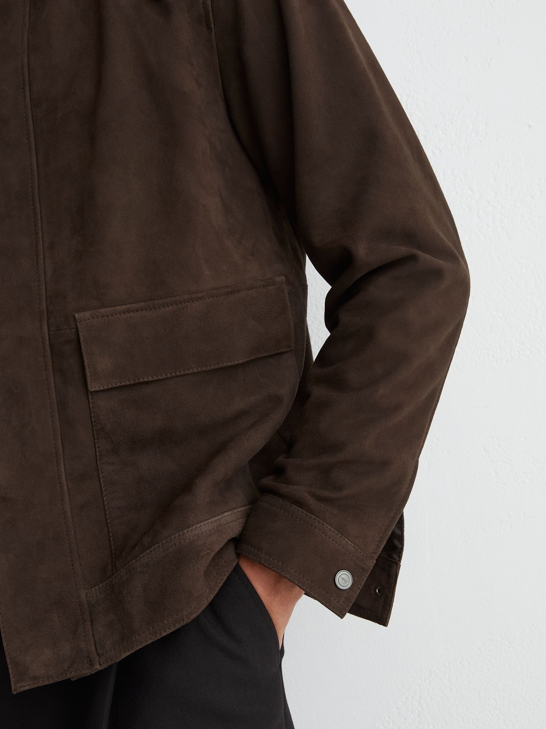 Suede Twin-Pocket Jacket in Dark Brown - Image 7 of 9