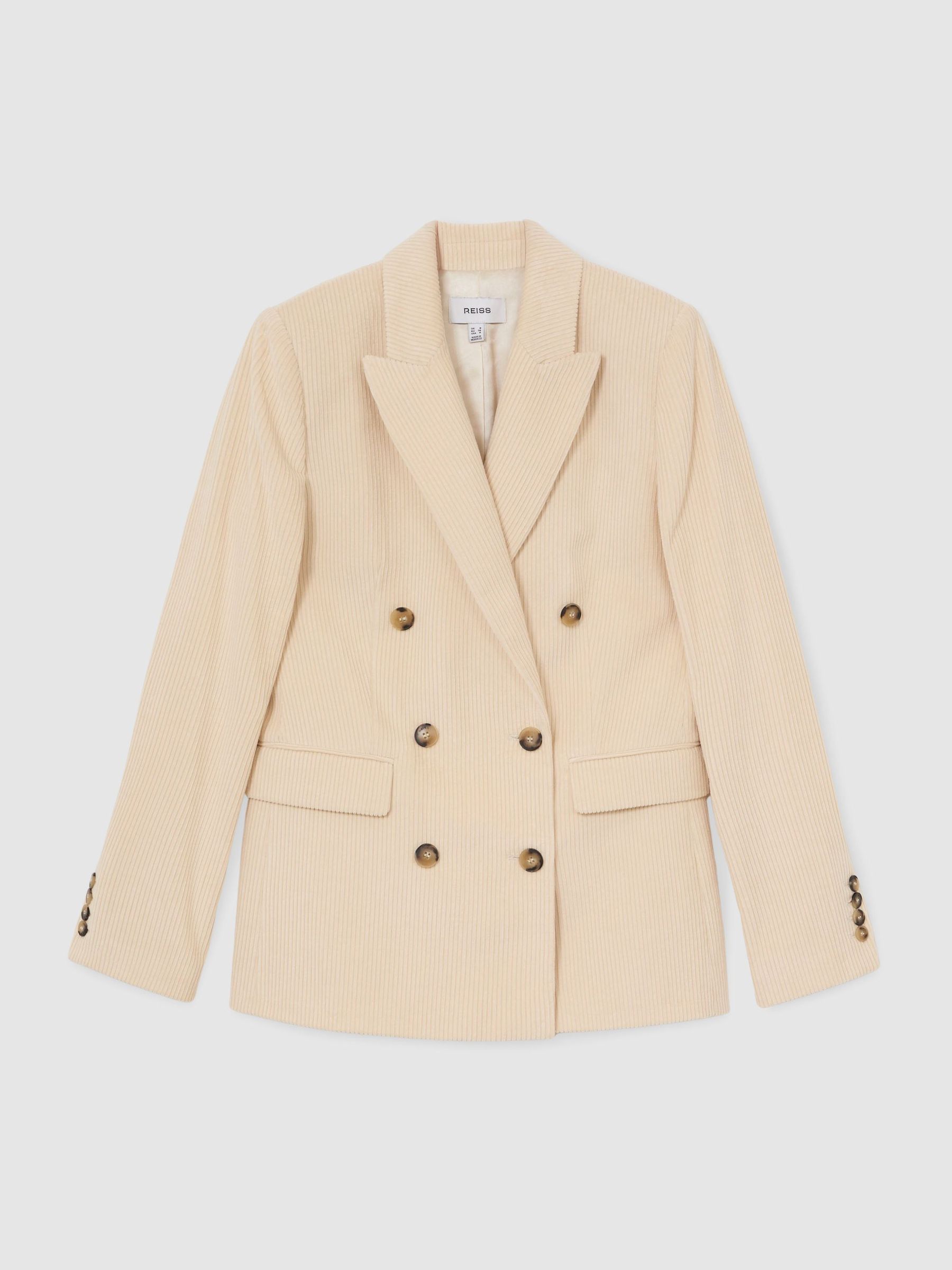 Cotton Corduroy Double-Breasted Blazer in Cream - Image 2 of 7