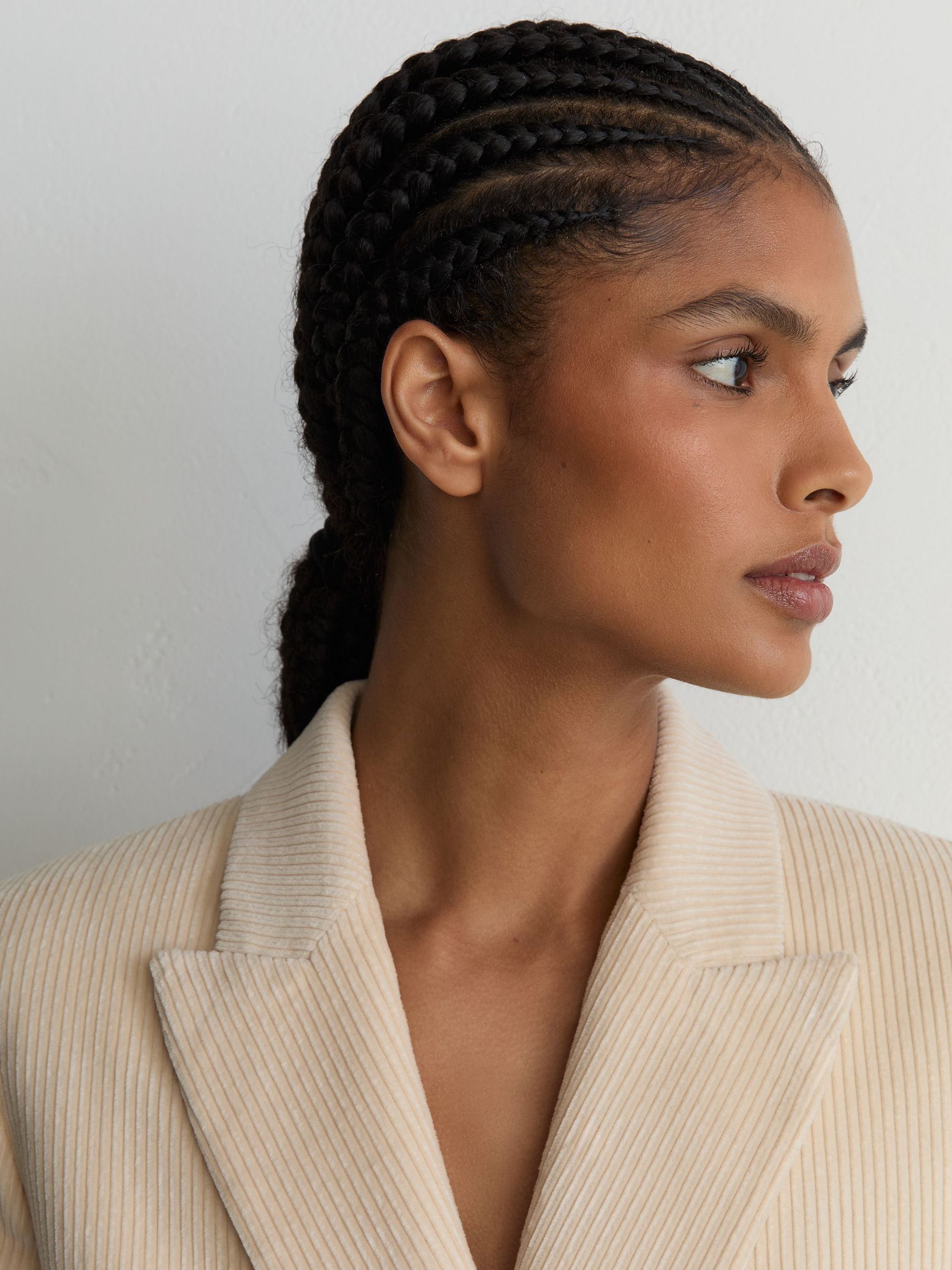 Cotton Corduroy Double-Breasted Blazer in Cream - Image 3 of 7