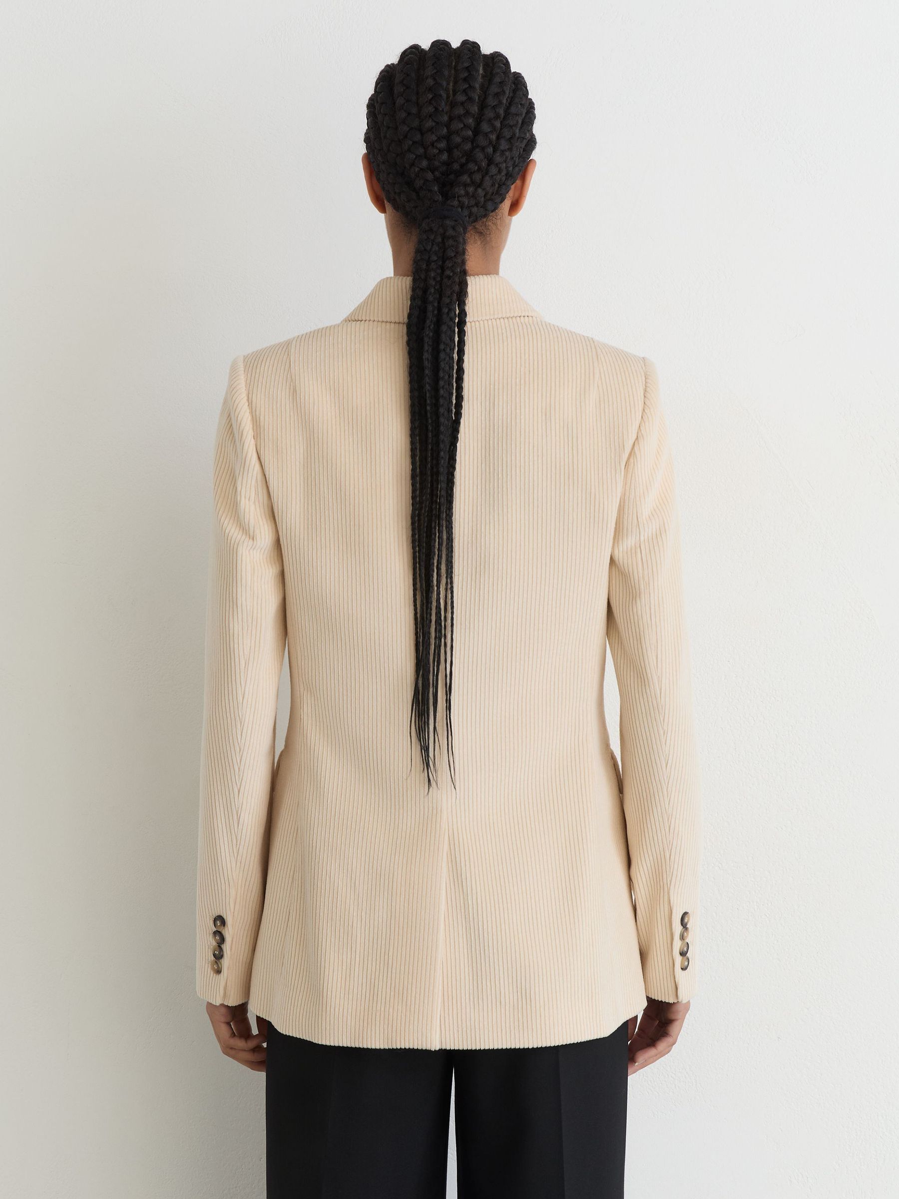 Cotton Corduroy Double-Breasted Blazer in Cream - Image 5 of 7