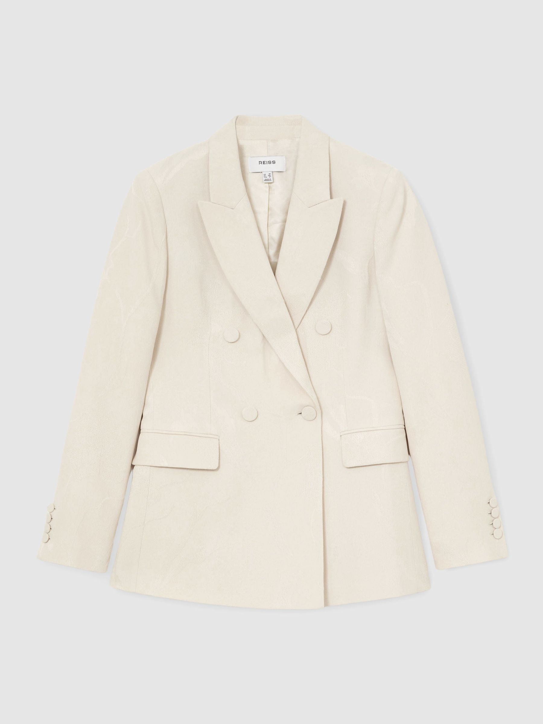 Petite Jacquard Double-Breasted Suit Blazer in White - Image 2 of 10