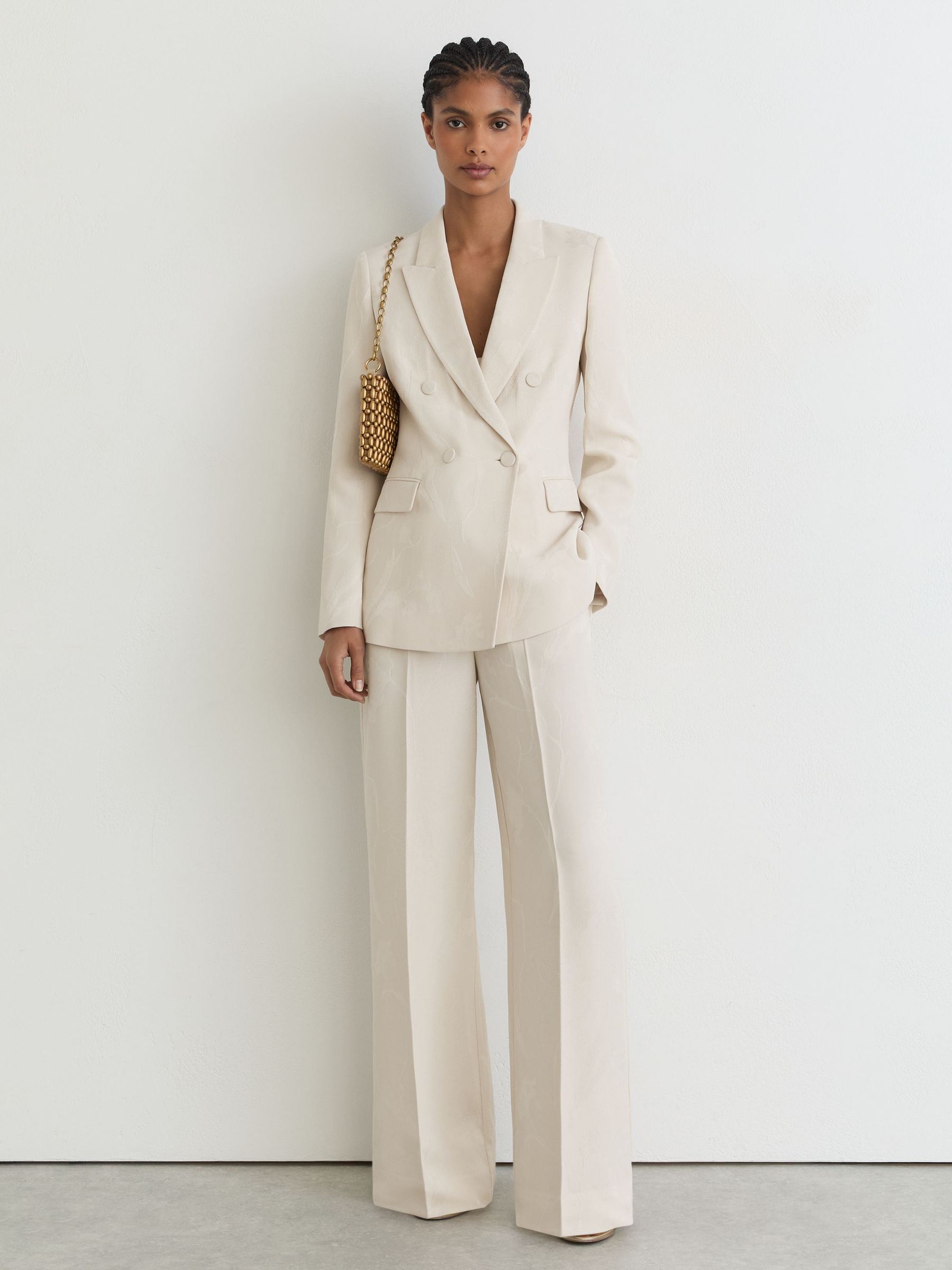 Petite Jacquard Double-Breasted Suit Blazer in White - Image 4 of 10