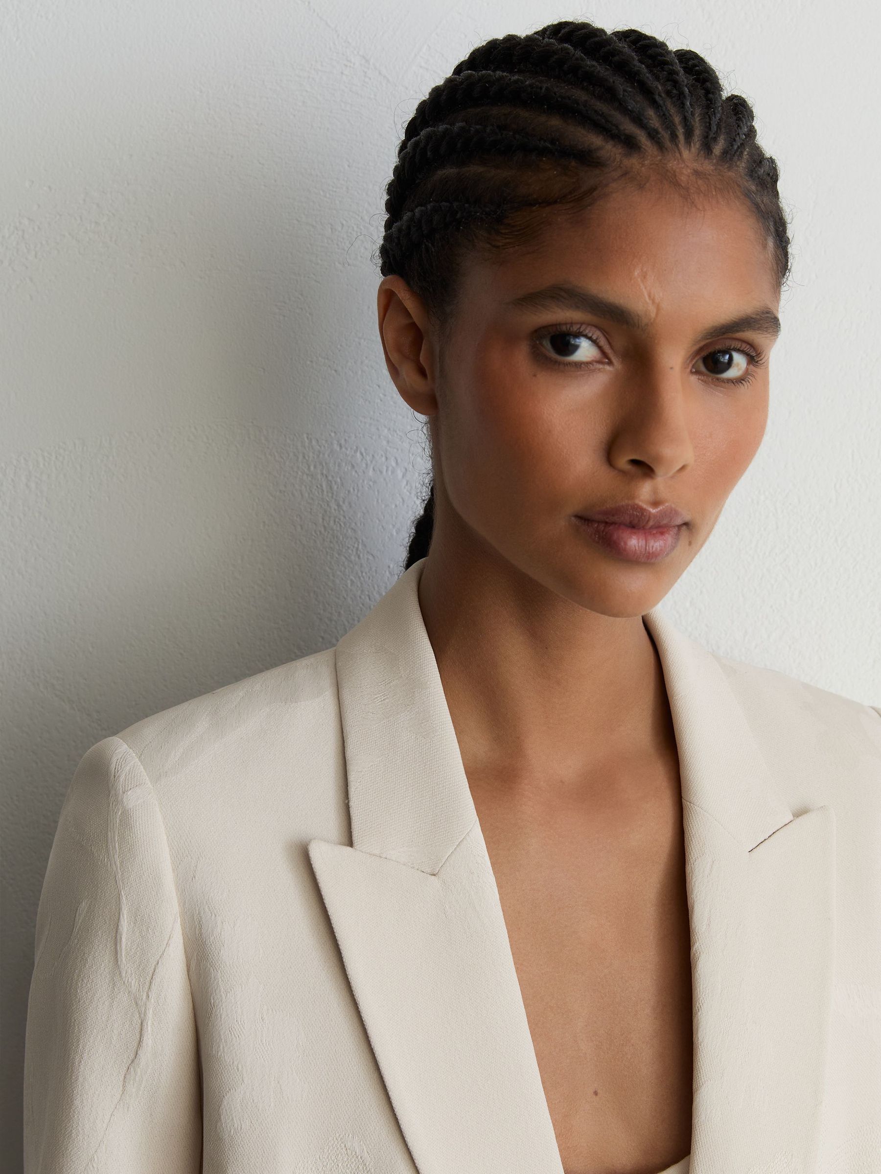 Petite Jacquard Double-Breasted Suit Blazer in White - Image 7 of 10