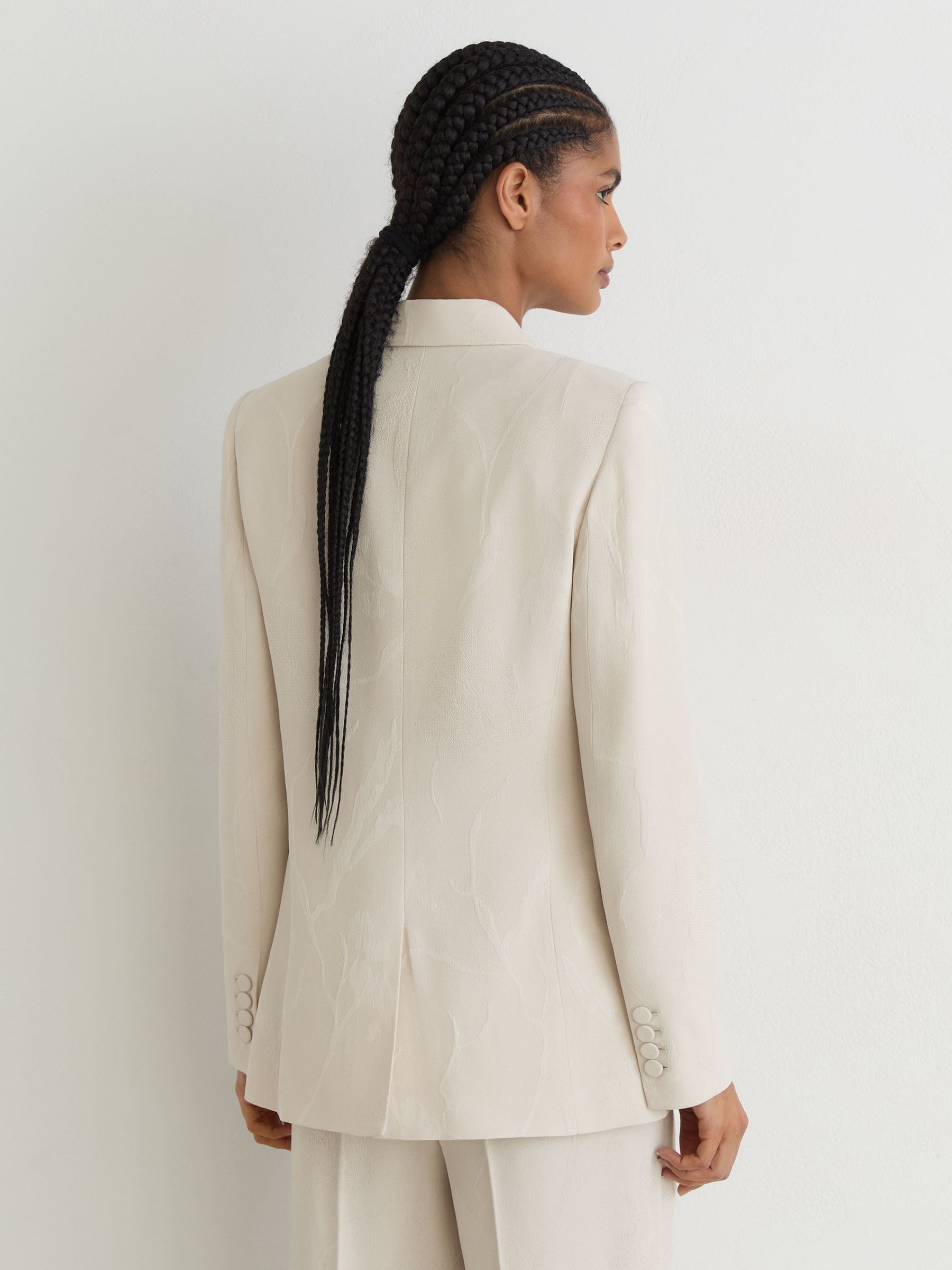 Petite Jacquard Double-Breasted Suit Blazer in White - Image 8 of 10