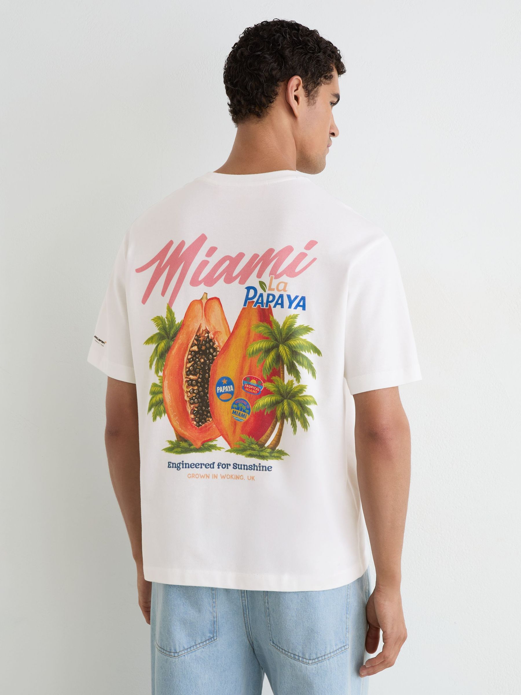 McLaren Racing Miami Papaya-Print T-Shirt Unisex-Fit in White - Image 1 of 7