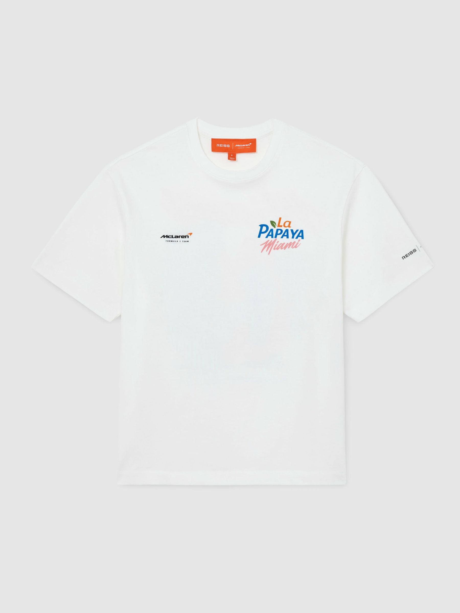 McLaren Racing Miami Papaya-Print T-Shirt Unisex-Fit in White - Image 2 of 7