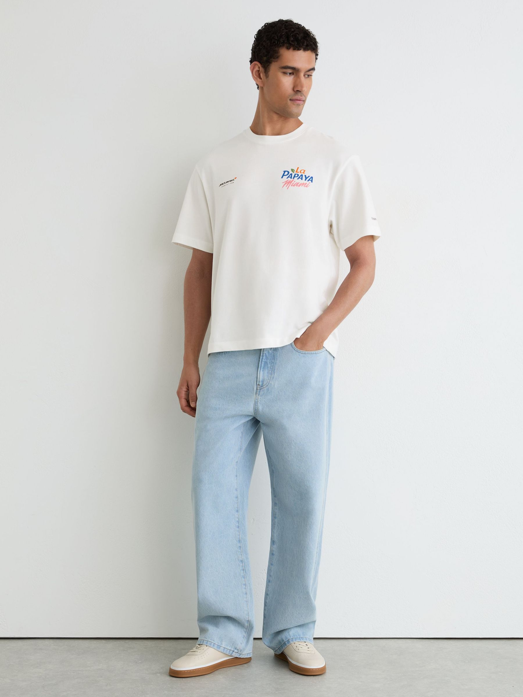 McLaren Racing Miami Papaya-Print T-Shirt Unisex-Fit in White - Image 3 of 7