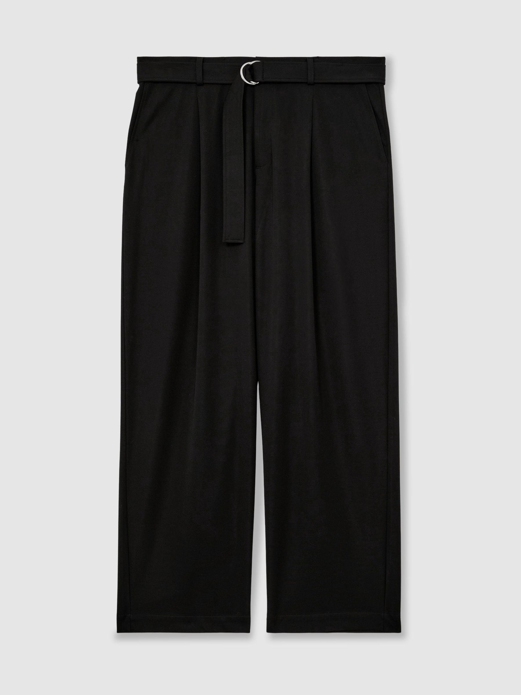 Belted Relaxed-Fit Pleated Trousers in Black - Image 2 of 7