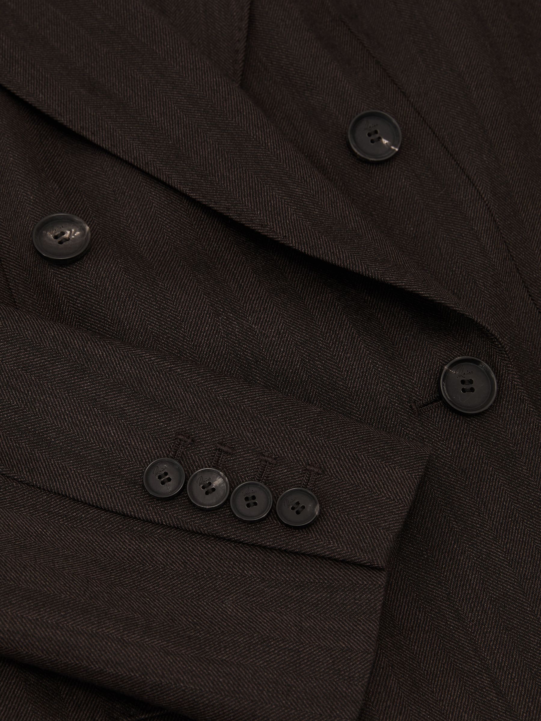 Petite Wool-Blend Herringbone Double-Breasted Blazer in Chocolate Brown - Image 8 of 9