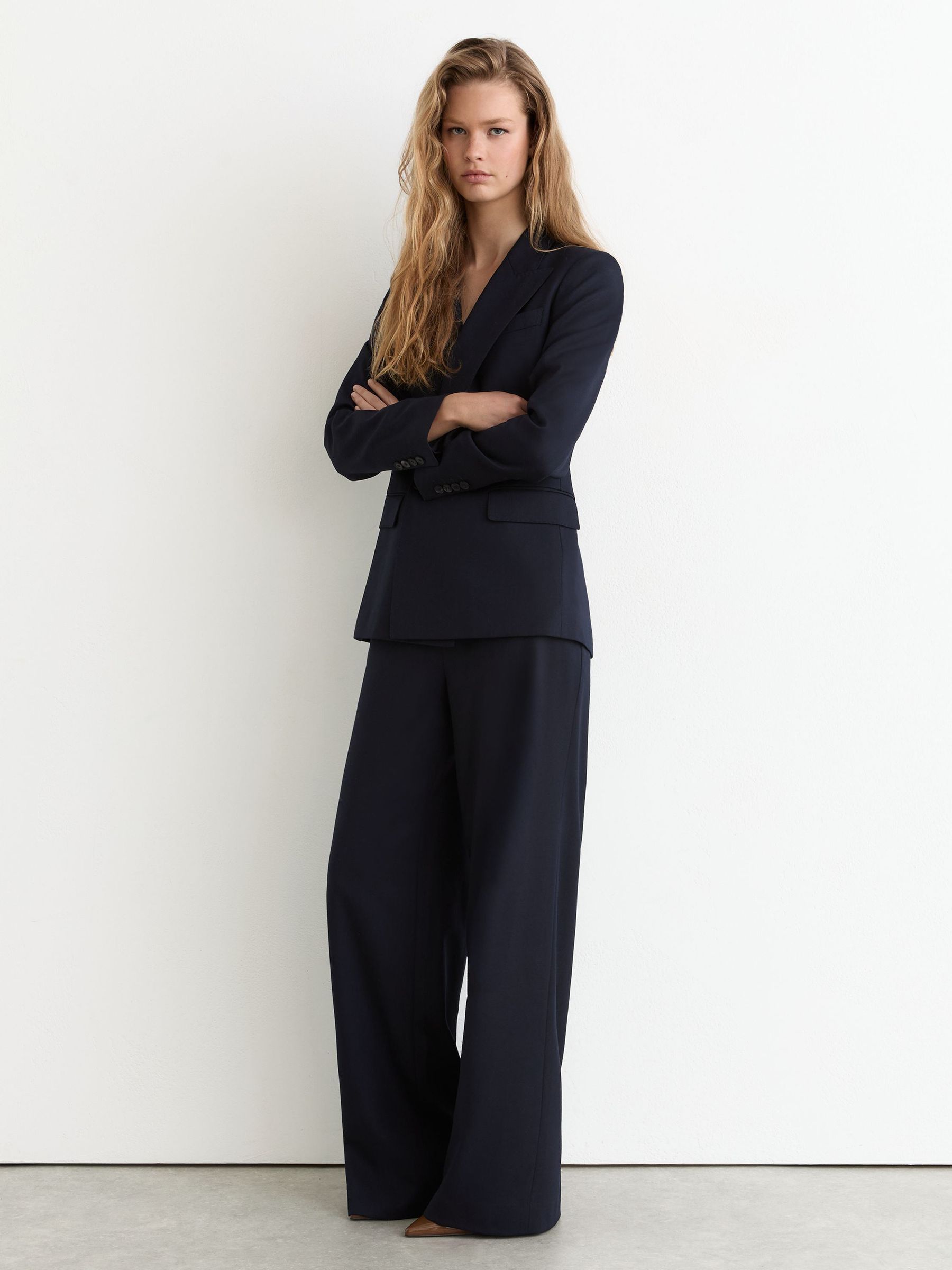 Tall Wool-Blend Wide-Leg Suit Trousers in Navy - Image 1 of 7 Tall Wool-Blend Wide-Leg Suit Trousers in Navy - Image 1 of 7