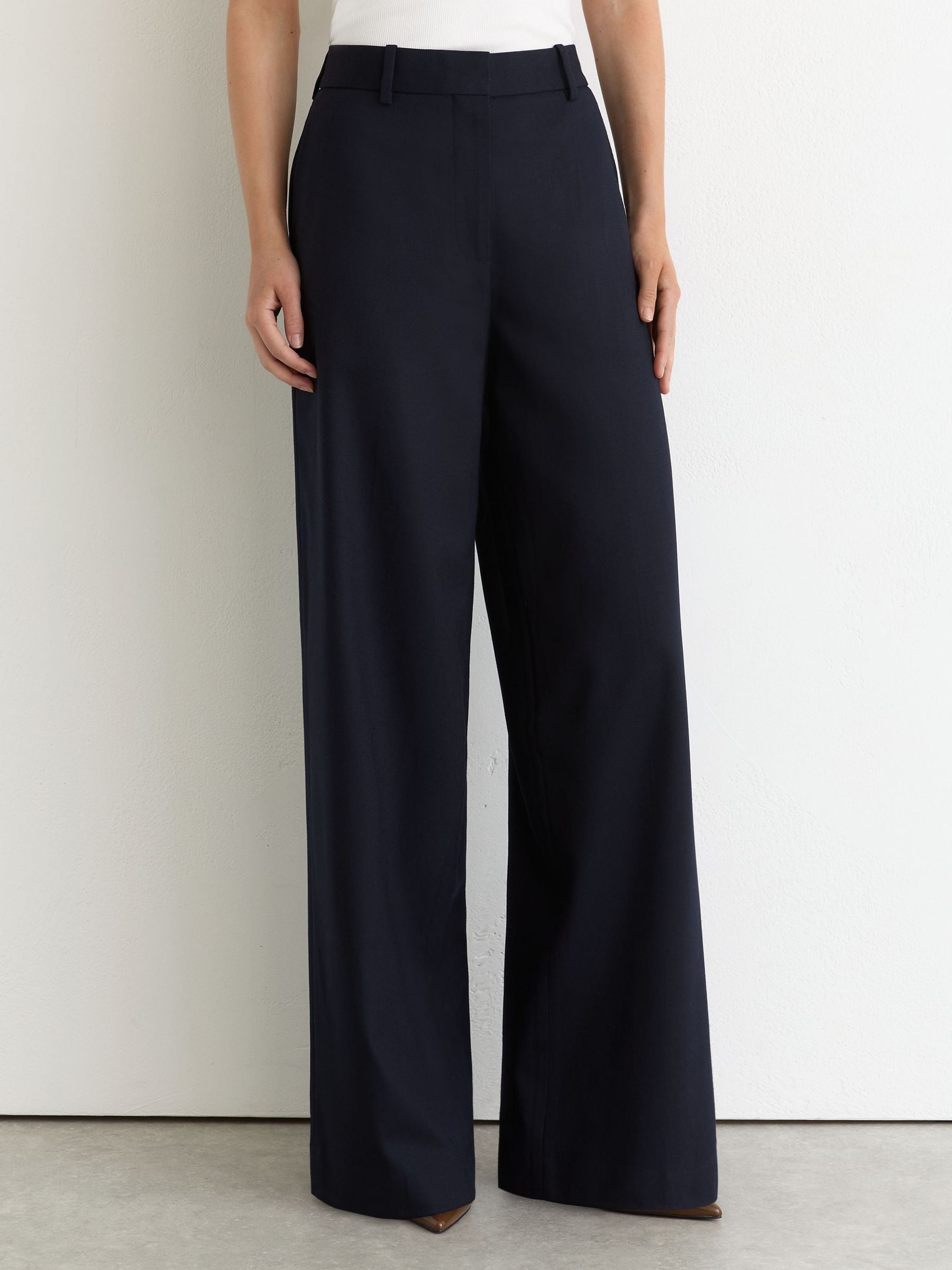 Tall Wool-Blend Wide-Leg Suit Trousers in Navy - Image 3 of 7