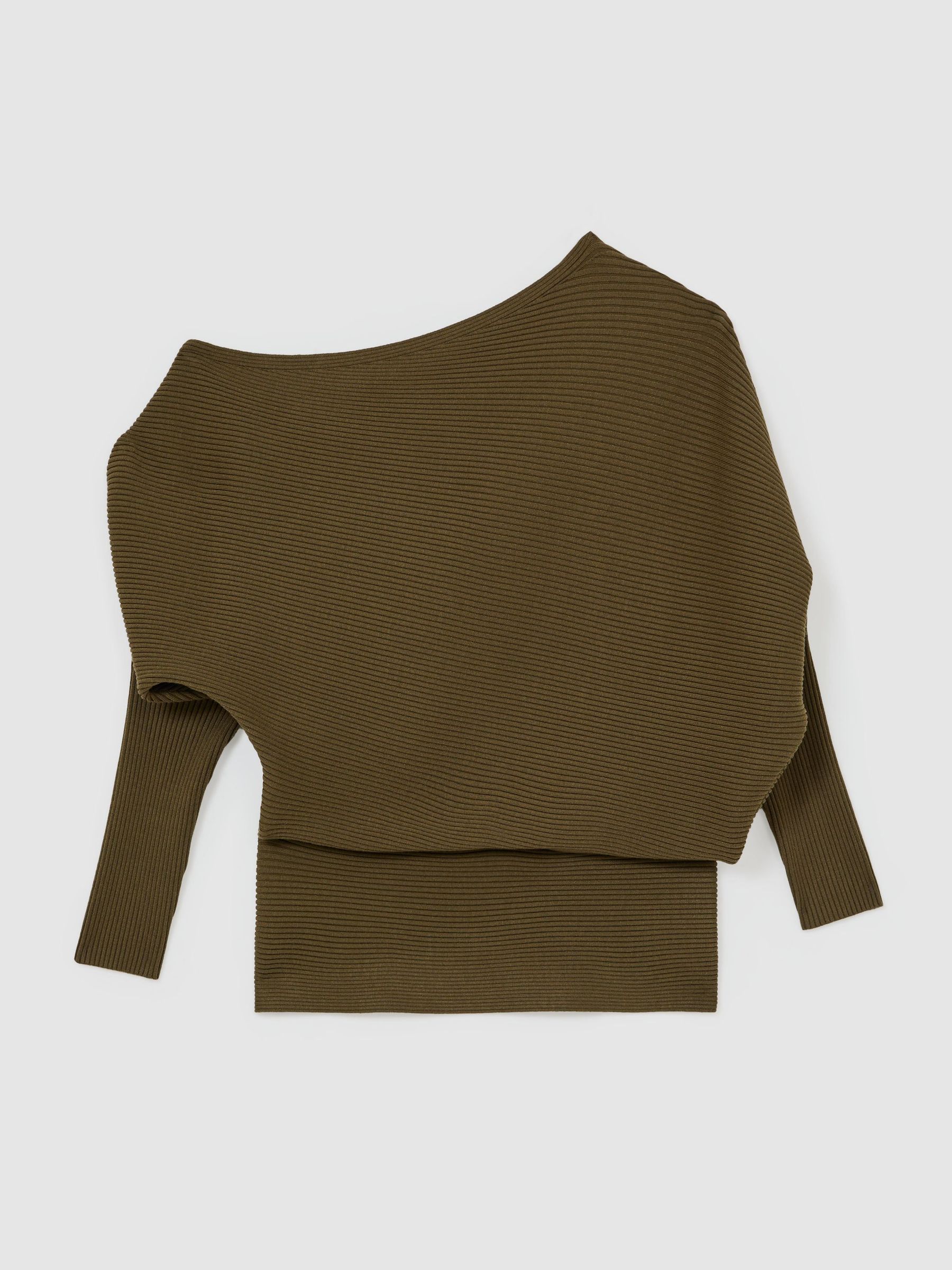 Asymmetric Draped Knitted Jumper in Khaki Green - Image 2 of 6