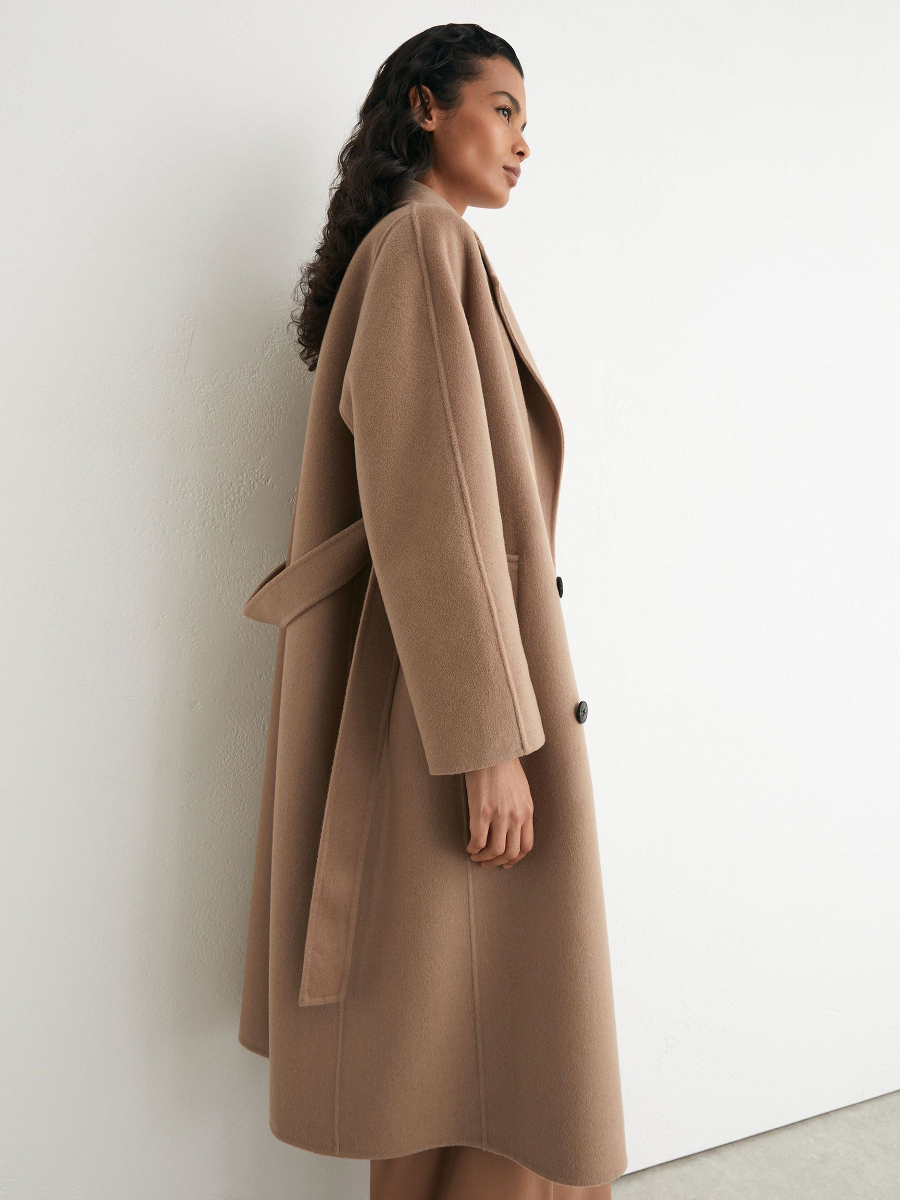 Wool-Blend Blindseam Double-Breasted Coat in Camel - Image 4 of 9