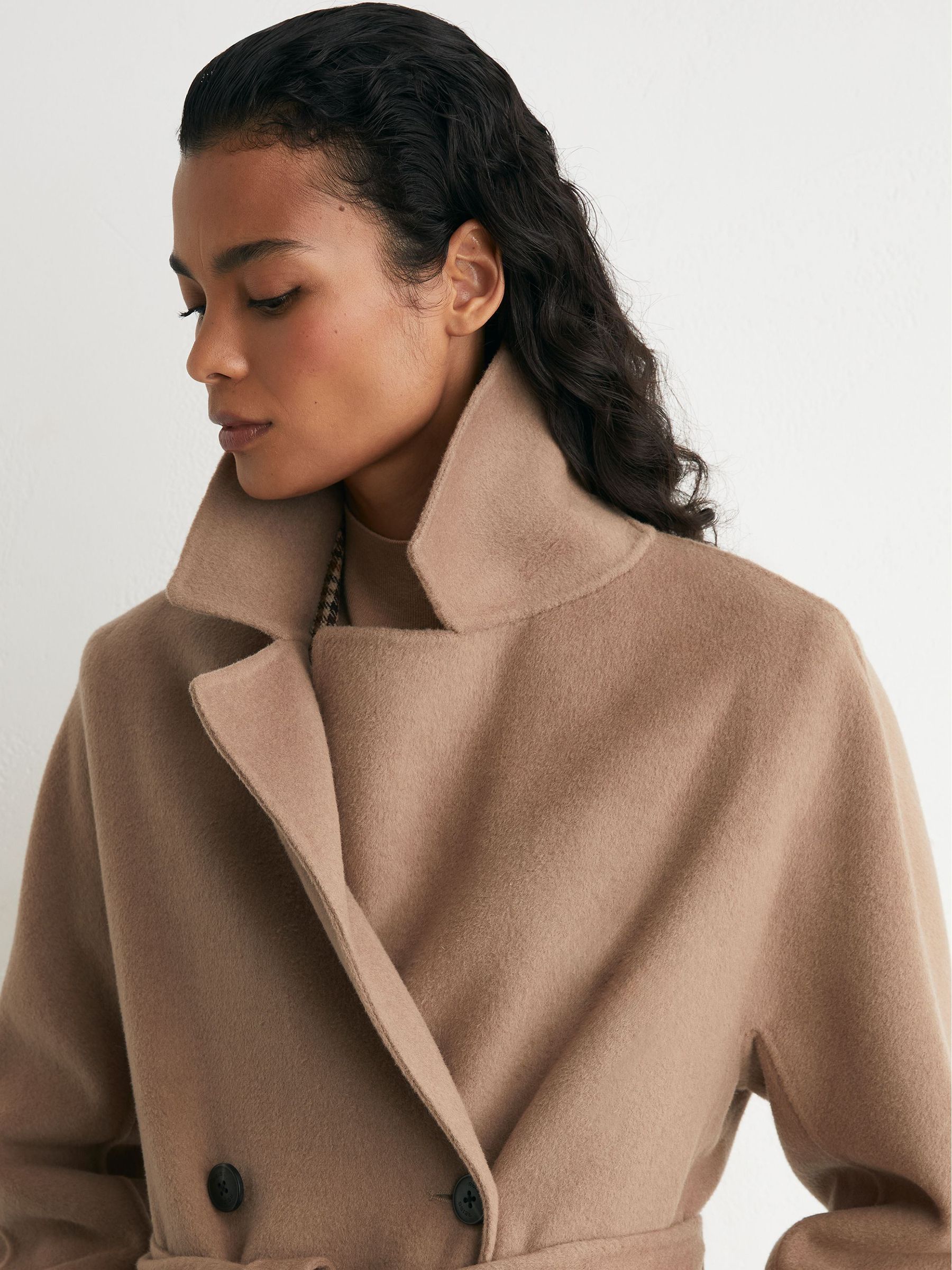 Wool-Blend Blindseam Double-Breasted Coat in Camel - Image 6 of 9