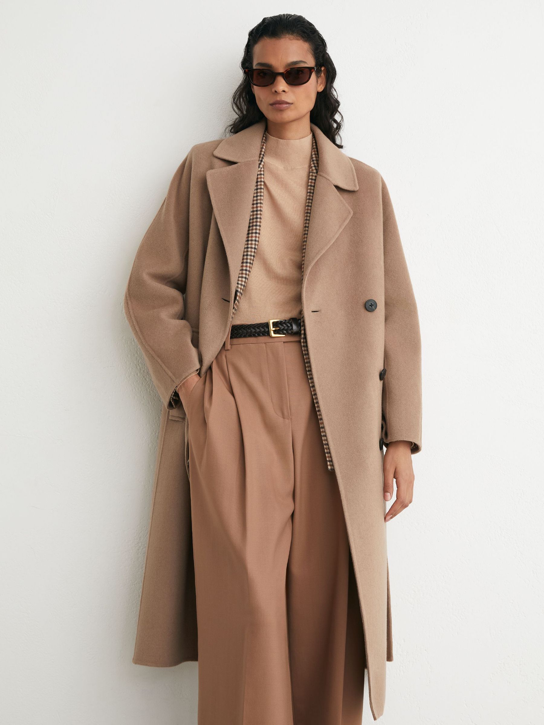 Wool-Blend Blindseam Double-Breasted Coat in Camel - Image 8 of 9