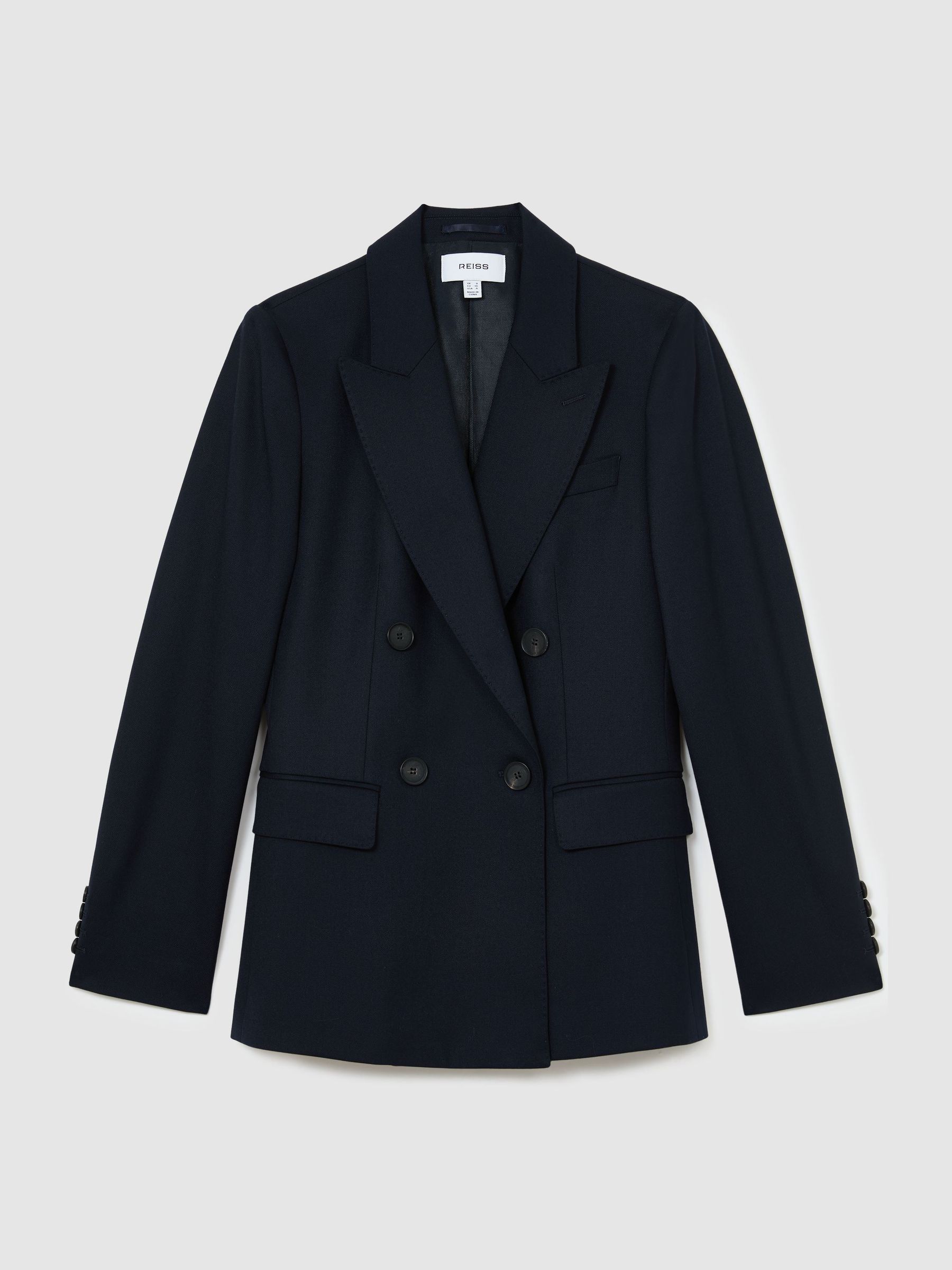 Tall Wool-Blend Double-Breasted Suit Blazer in Navy - Image 2 of 8