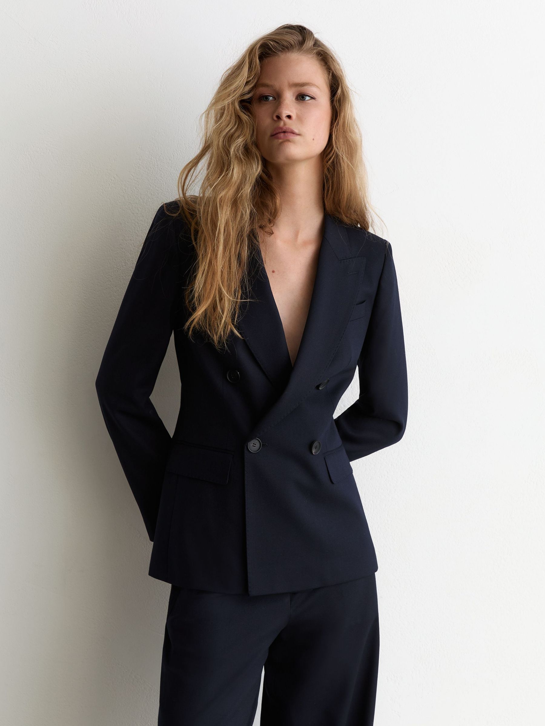 Tall Wool-Blend Double-Breasted Suit Blazer in Navy - Image 4 of 8