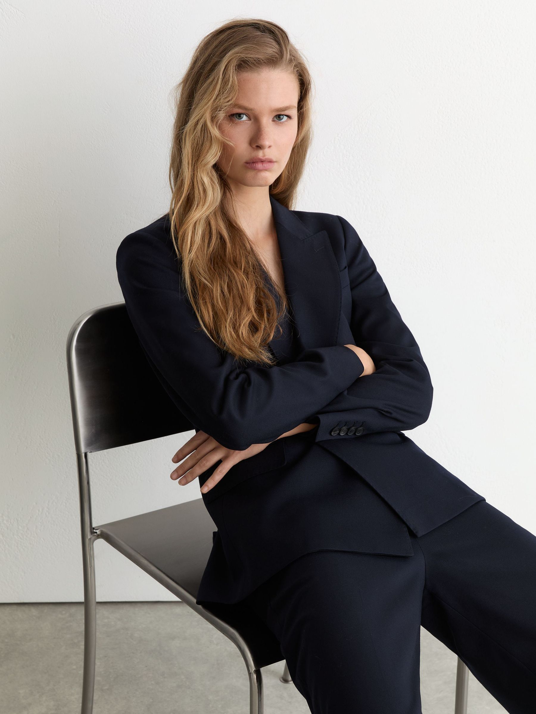 Tall Wool-Blend Double-Breasted Suit Blazer in Navy - Image 6 of 8