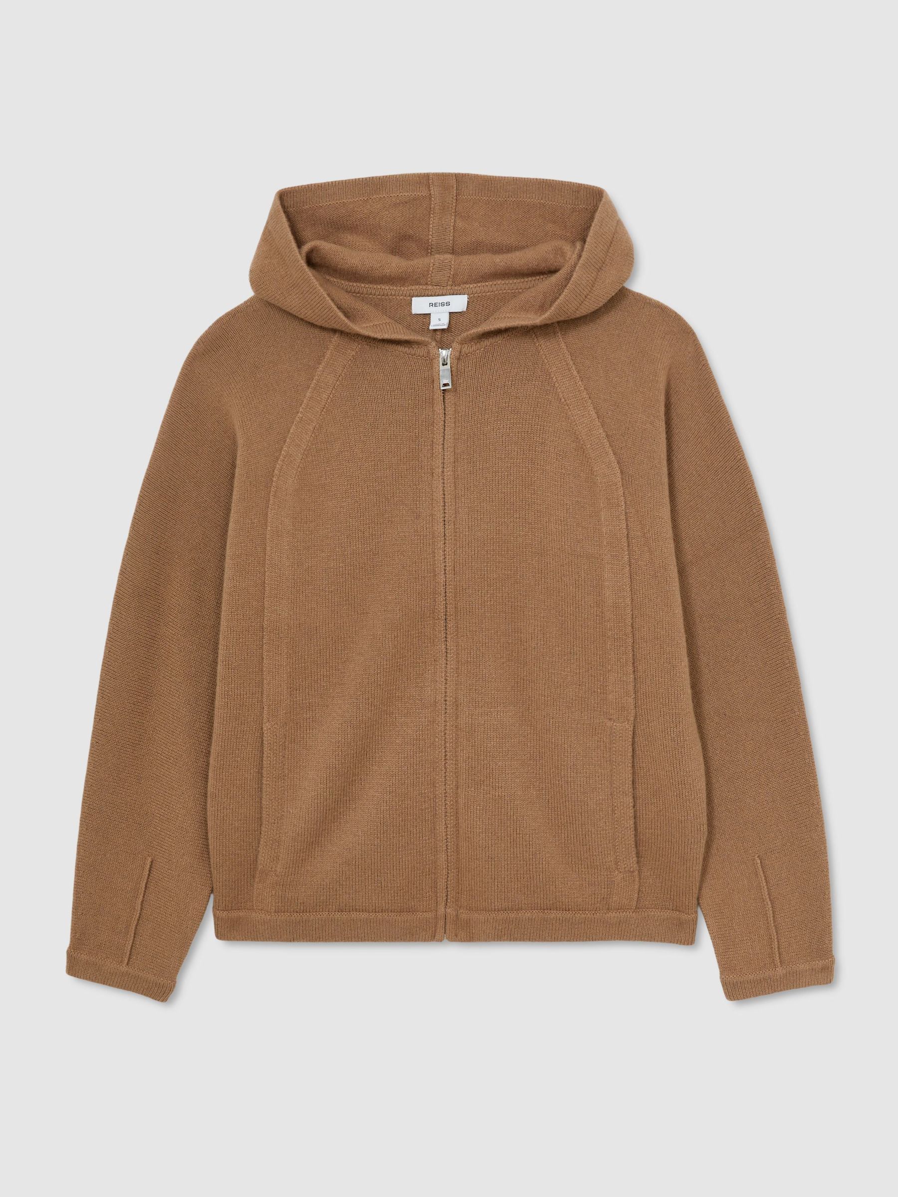 Wool-Blend Zip-Through Hoodie with Cashmere in Camel - Image 2 of 6