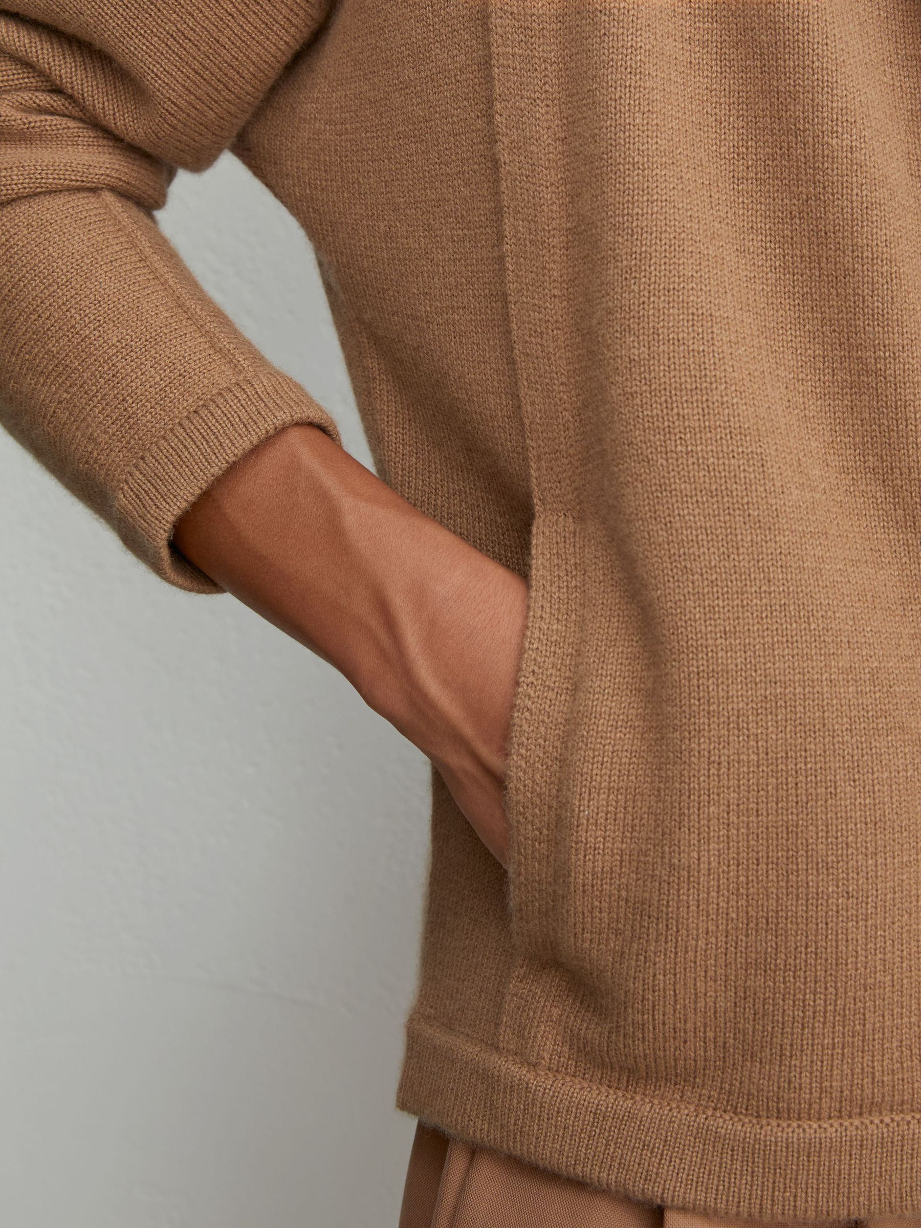 Wool-Blend Zip-Through Hoodie with Cashmere in Camel - Image 3 of 6
