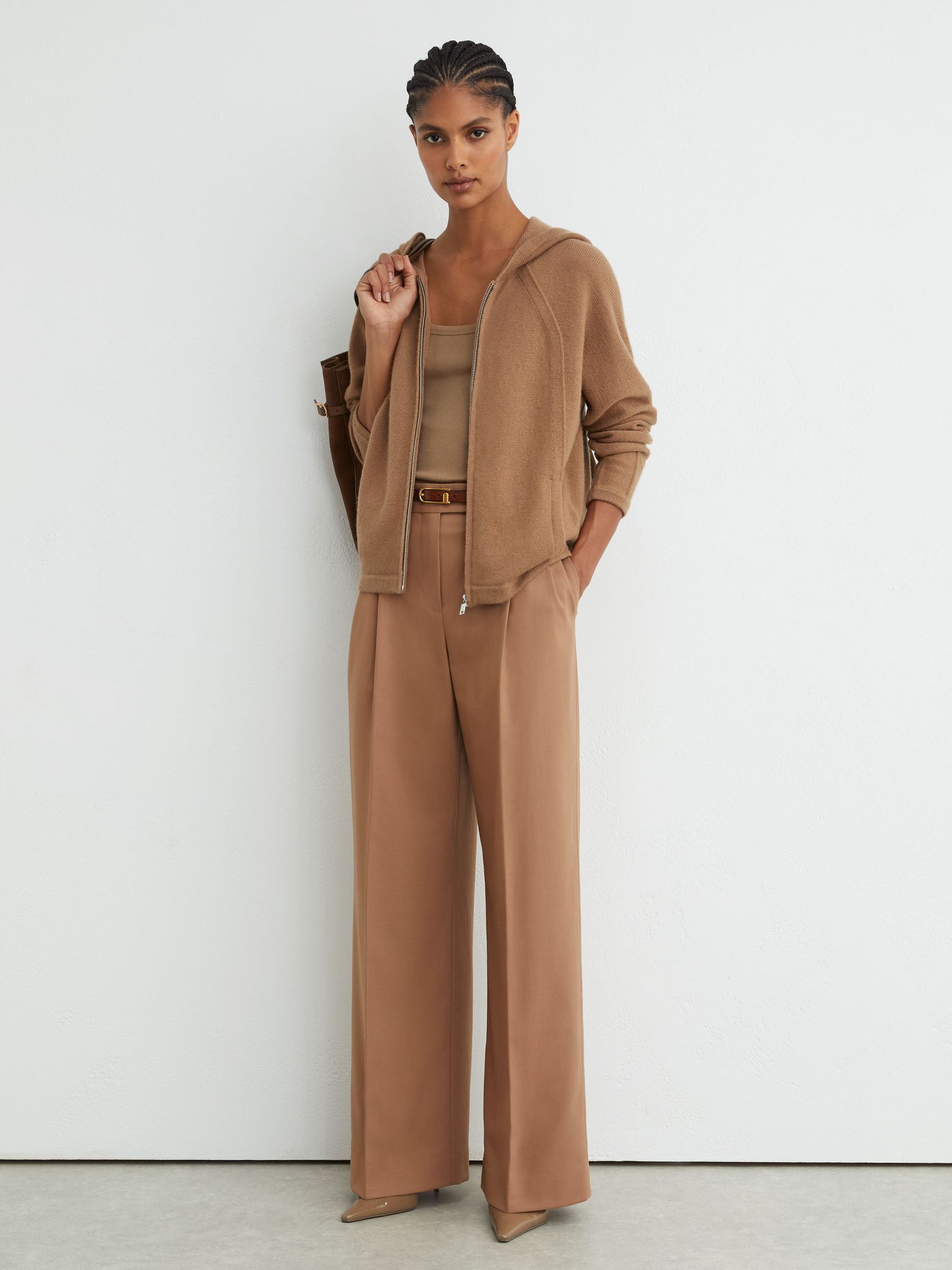 Wool-Blend Zip-Through Hoodie with Cashmere in Camel - Image 4 of 6