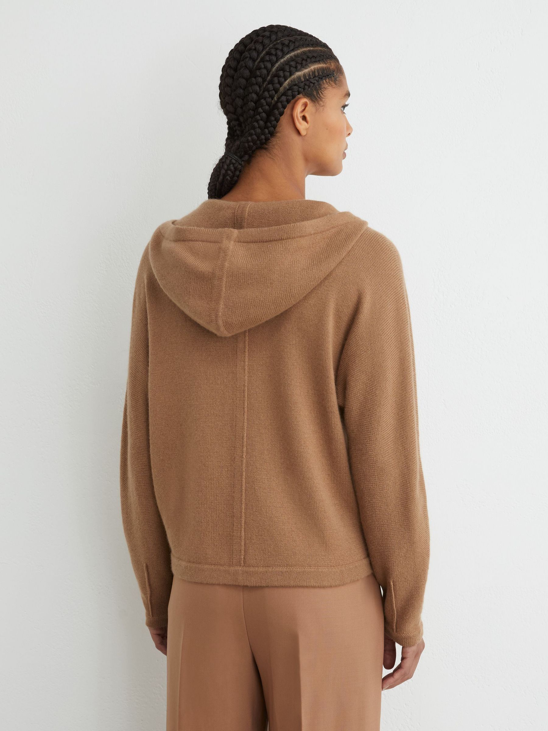Wool-Blend Zip-Through Hoodie with Cashmere in Camel - Image 5 of 6