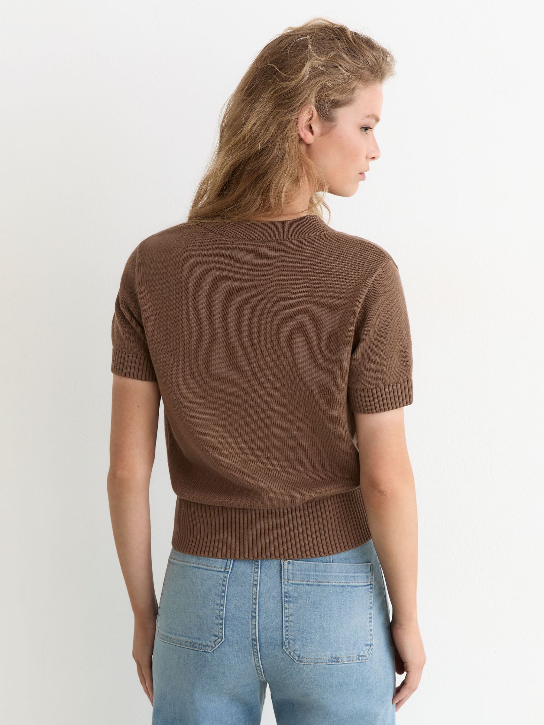 V-Neck Short-Sleeve Cardigan Cotton-Wool in Taupe Neutral - Image 5 of 6