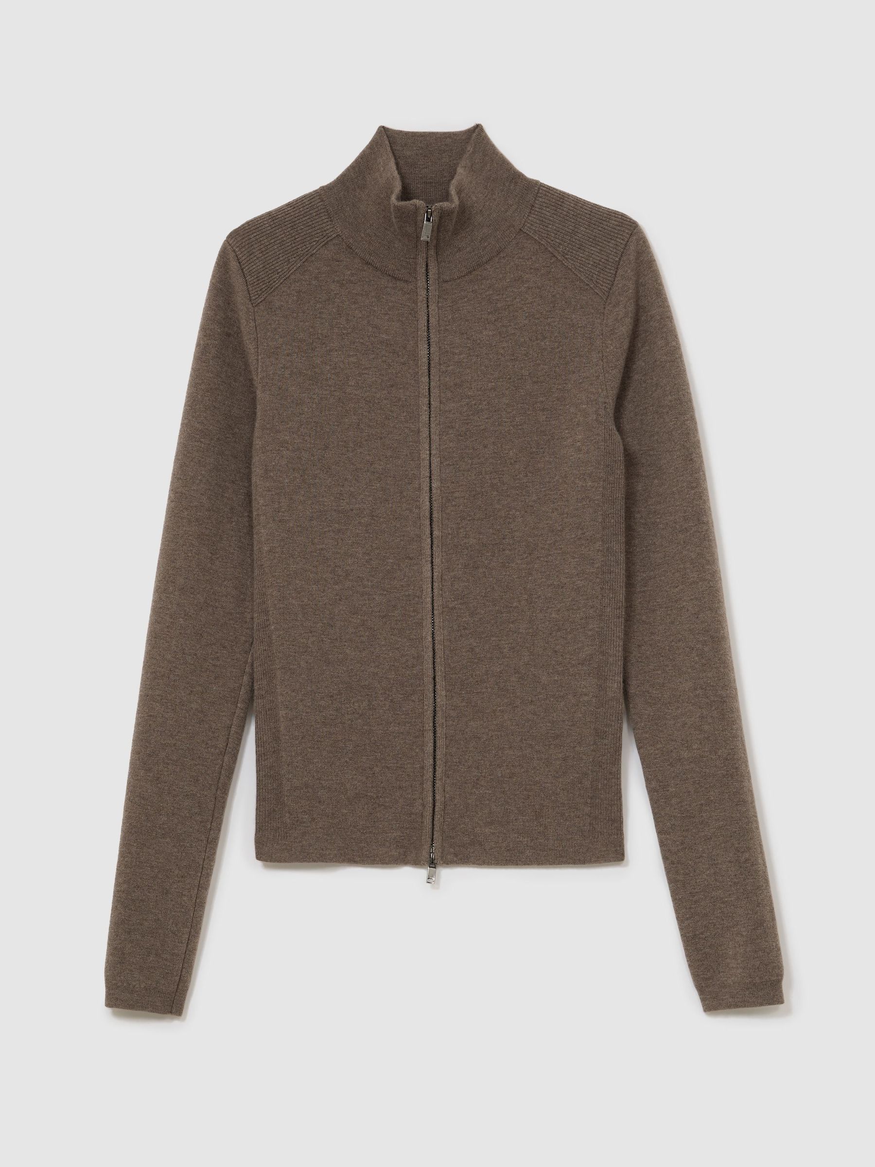 Wool-Blend Knit Zip-Through Top in Taupe Neutral - Image 2 of 7