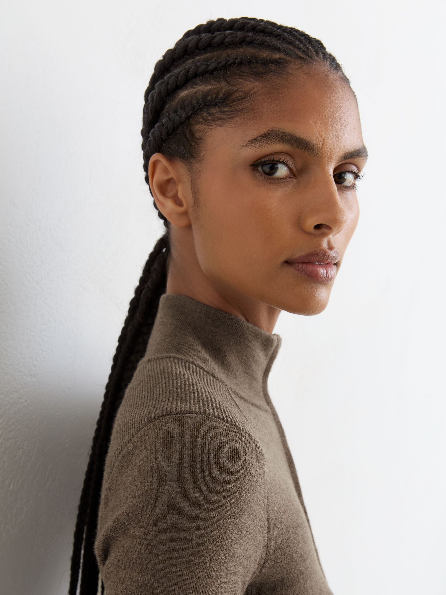 Wool-Blend Knit Zip-Through Top in Taupe Neutral - Image 5 of 7