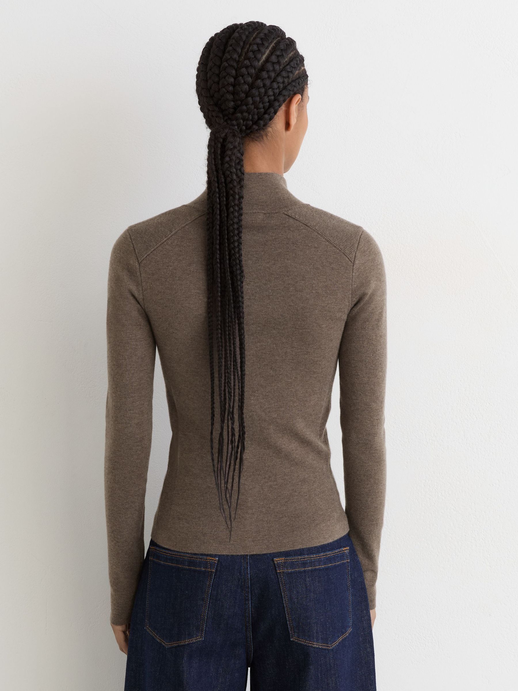 Wool-Blend Knit Zip-Through Top in Taupe Neutral - Image 6 of 7