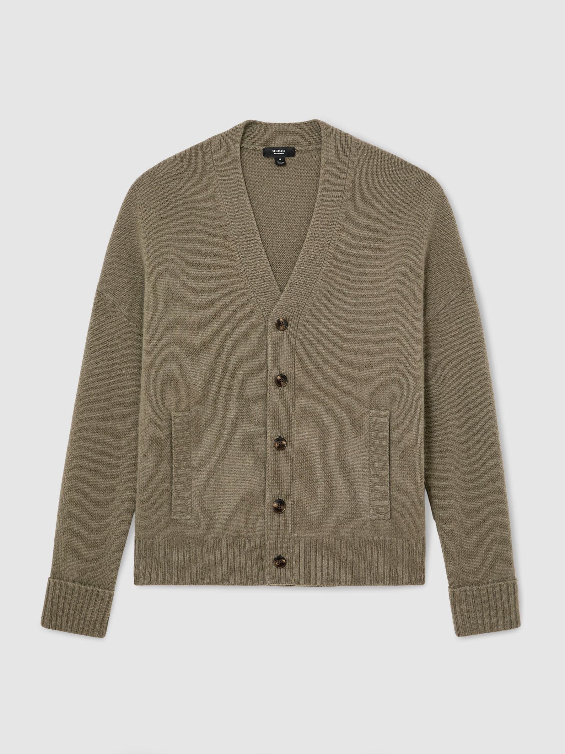 100% Cashmere V-Neck Cardigan in Sable Green - Image 2 of 7