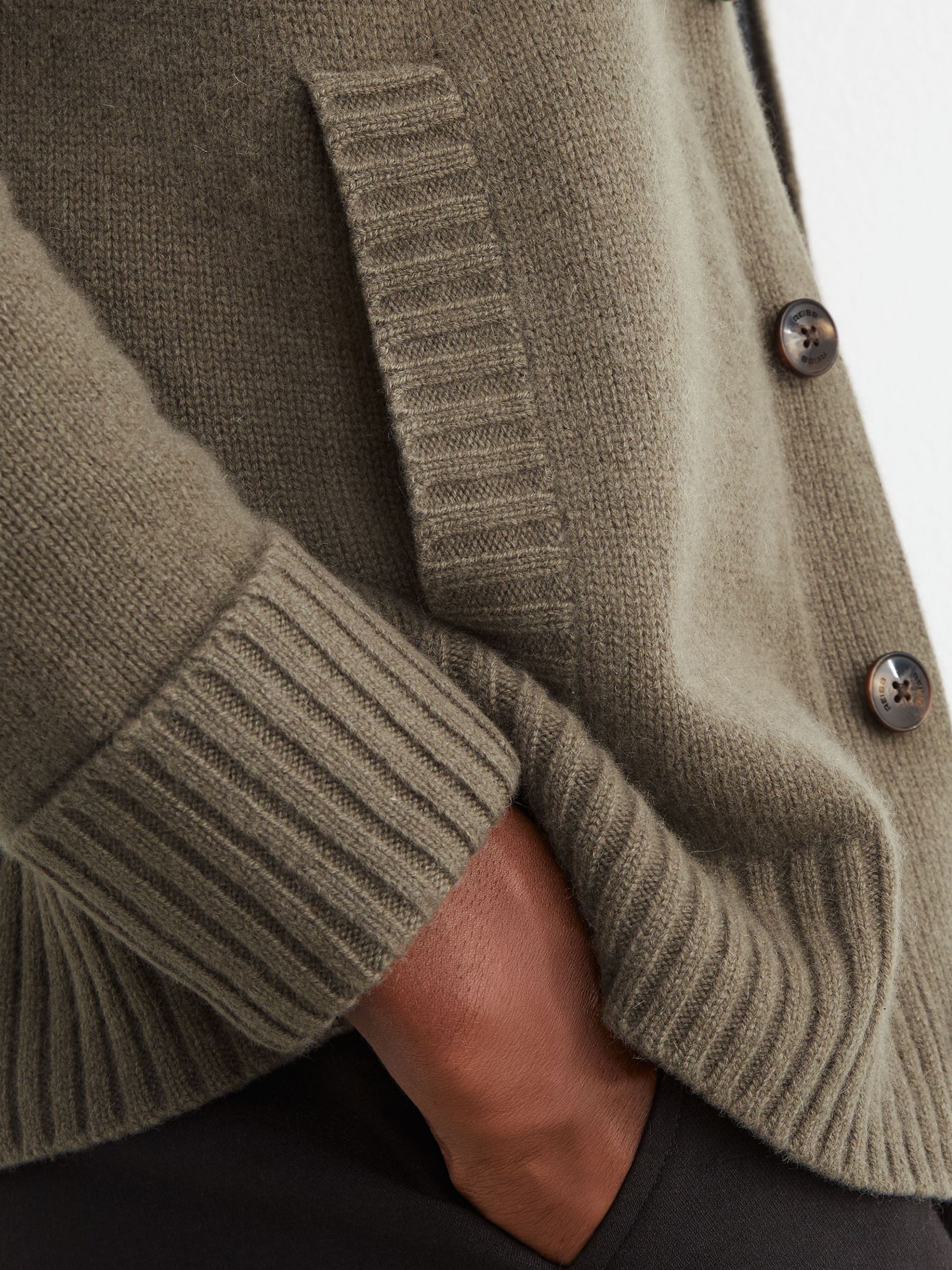 100% Cashmere V-Neck Cardigan in Sable Green - Image 4 of 7