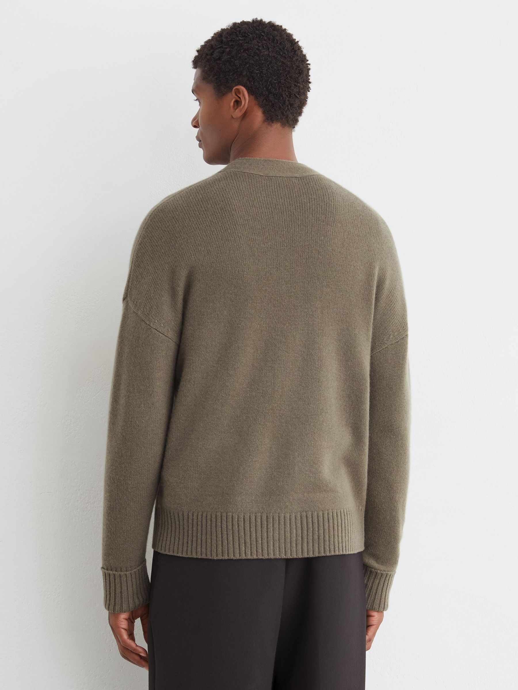 100% Cashmere V-Neck Cardigan in Sable Green - Image 5 of 7