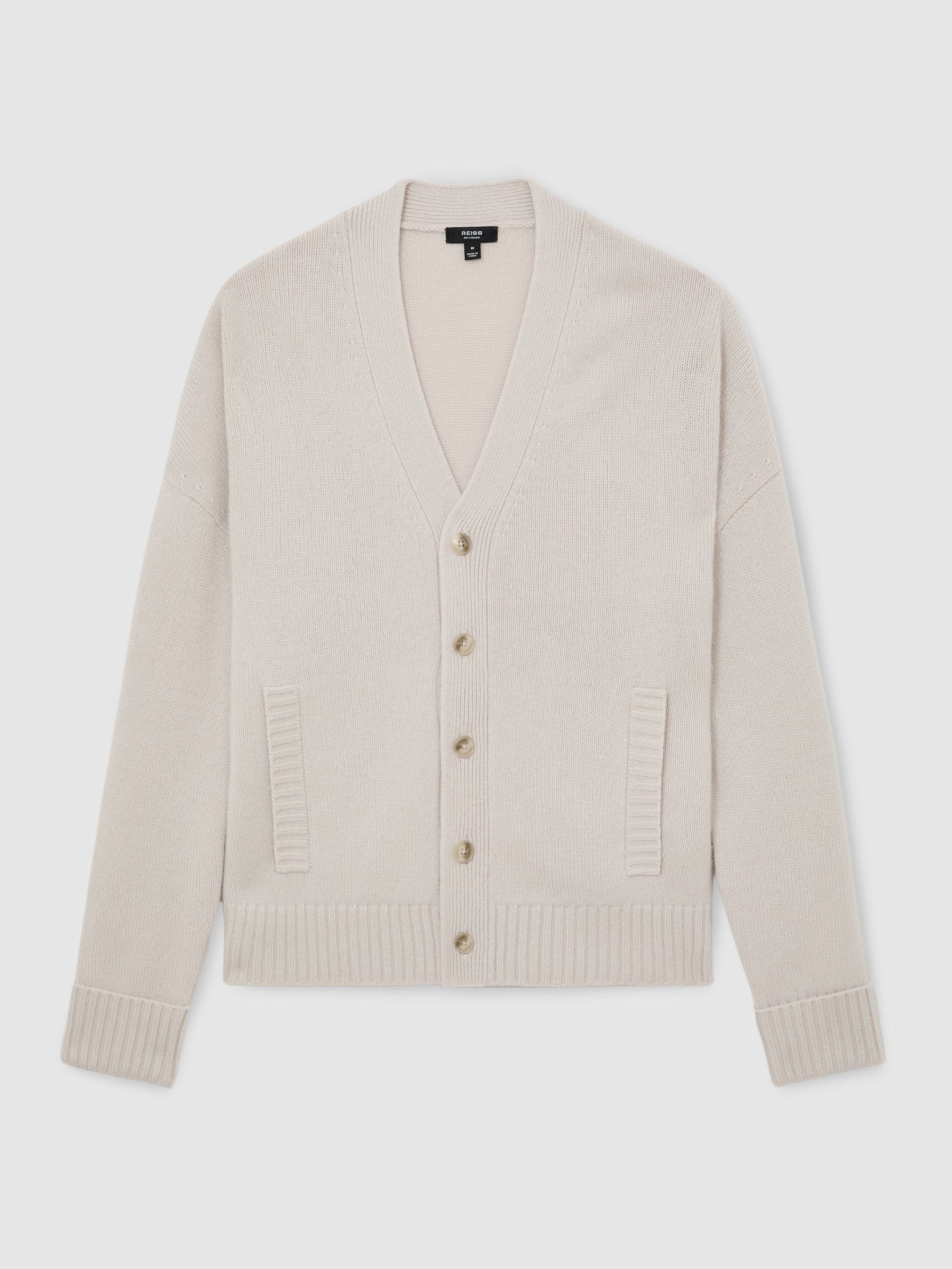 100% Cashmere V-Neck Cardigan in Parchment Grey - Image 2 of 7
